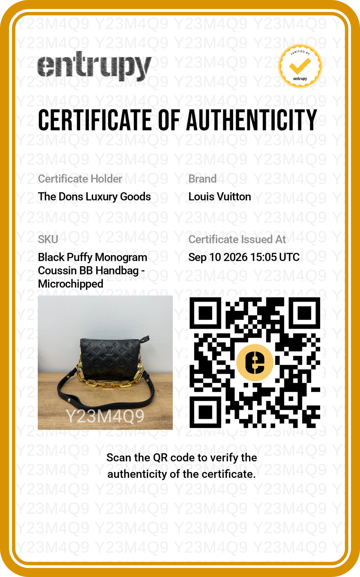 Entrupy certificate
