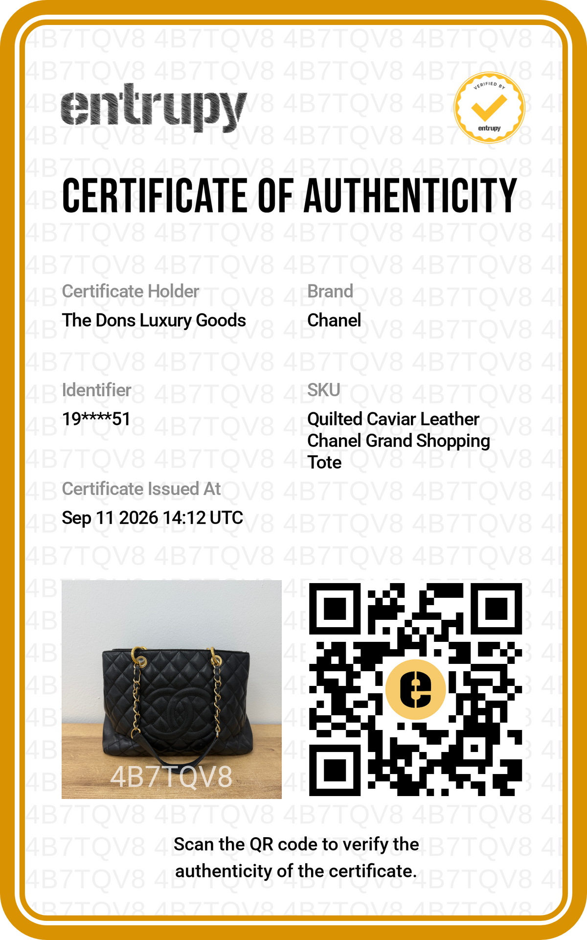 Entrupy certificate