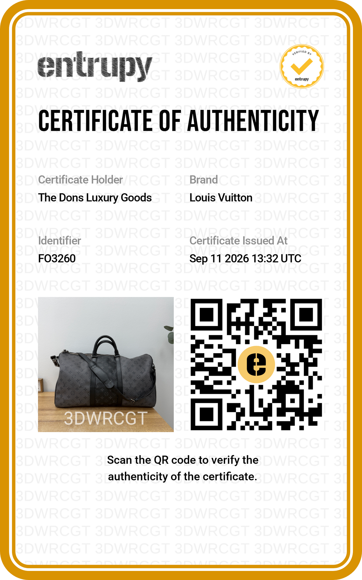 Entrupy certificate