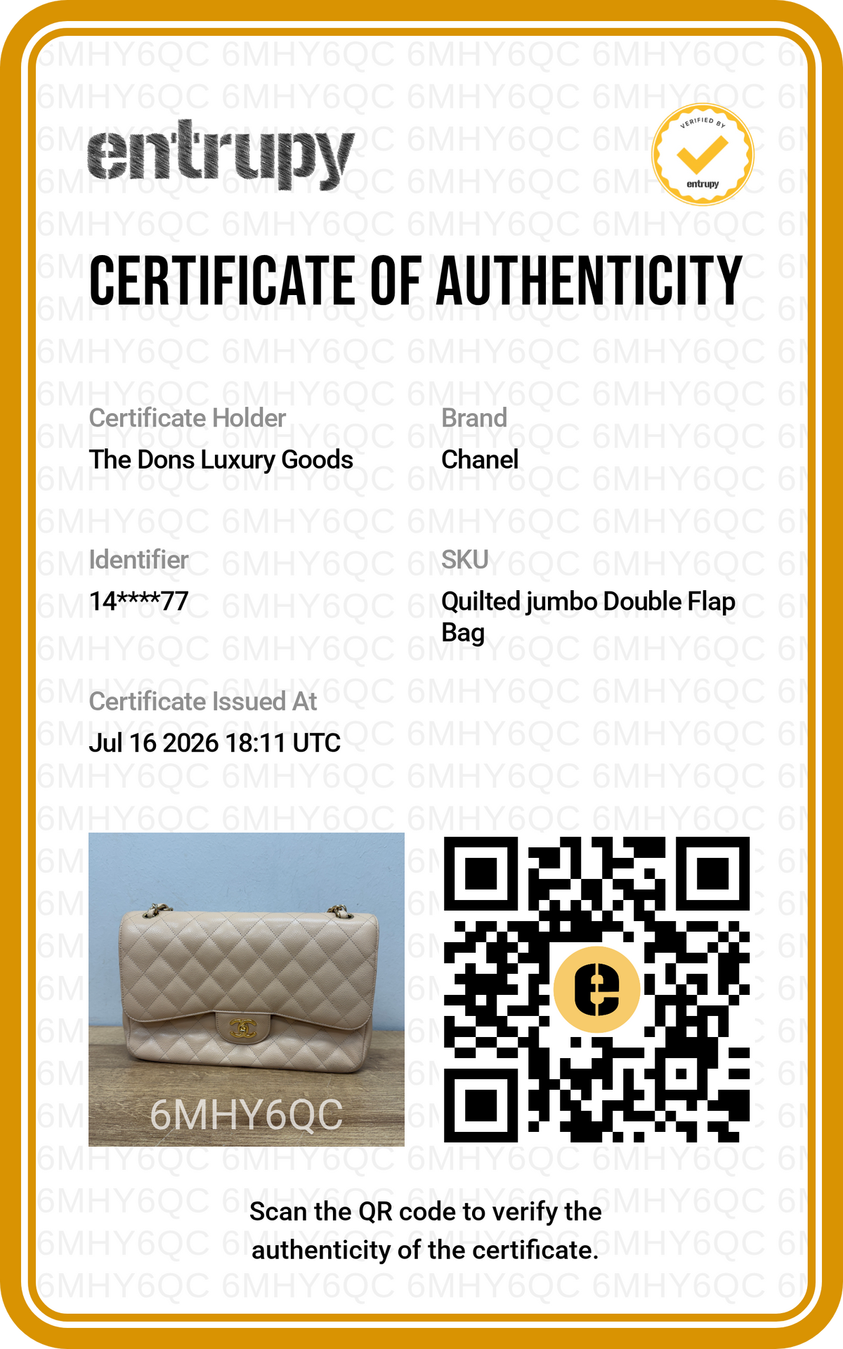 Entrupy certificate