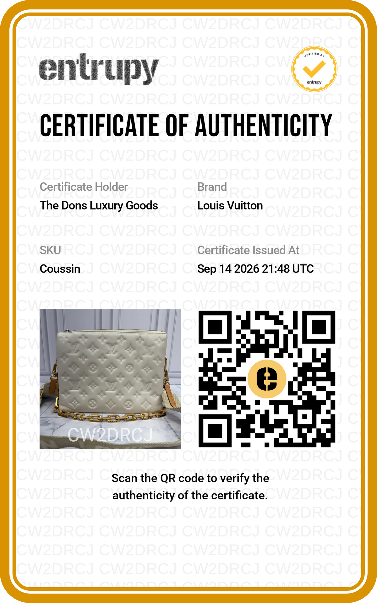 Entrupy certificate