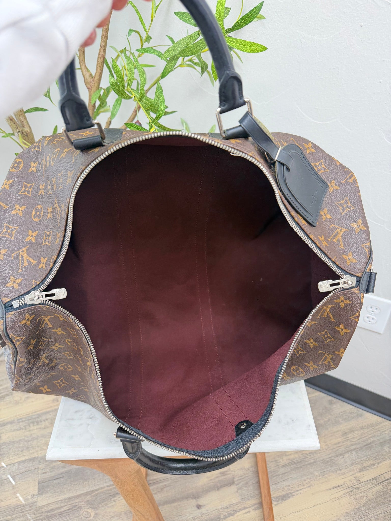 Louis Vuitton Monogram And Black Leather Keepall 55 Bandouliere