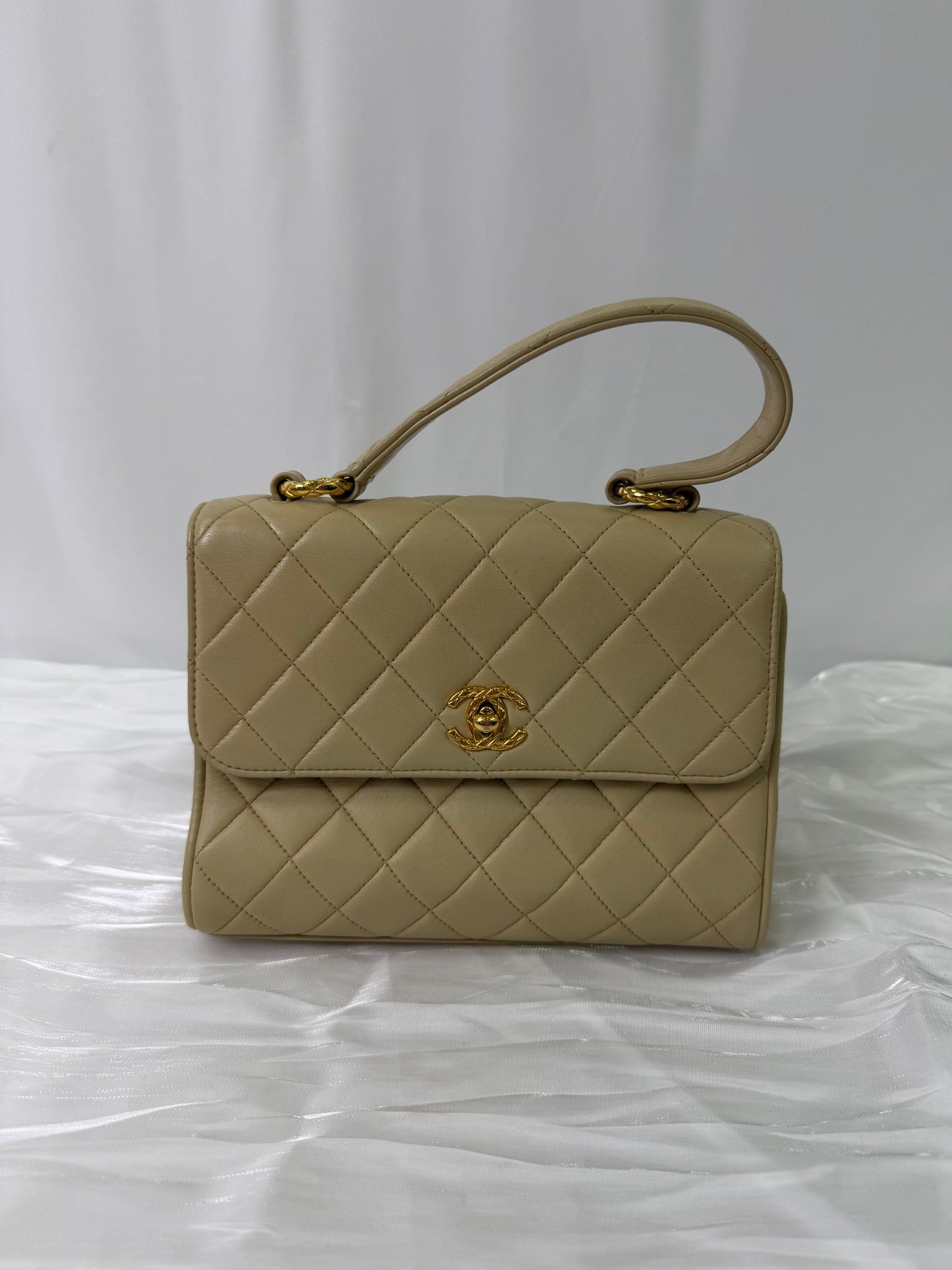 Chanel Beige Lambskin Quilted Flap Bag