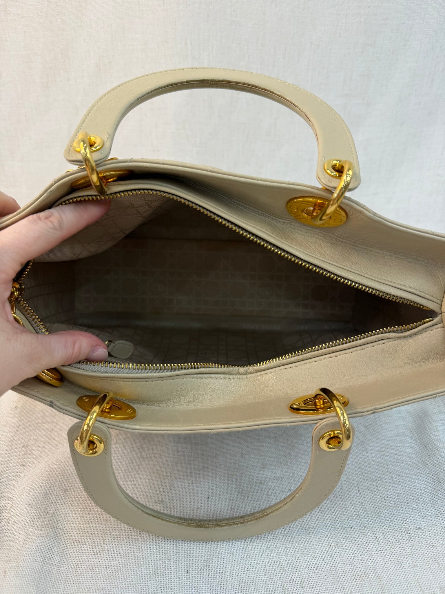 Christian Dior Cream Cannage Leather Large Lady Dior Bag