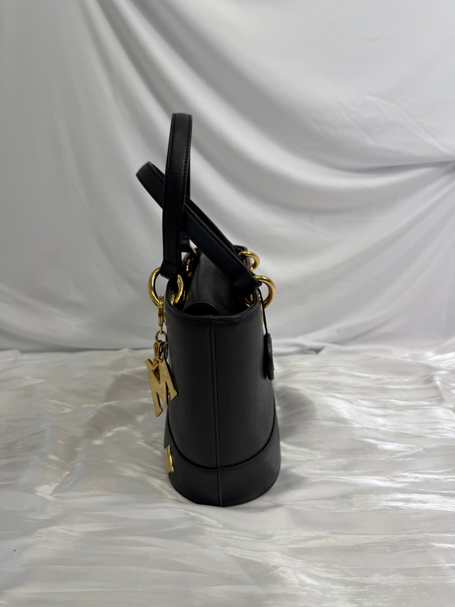 Mcm Black Leather Bucket Bag