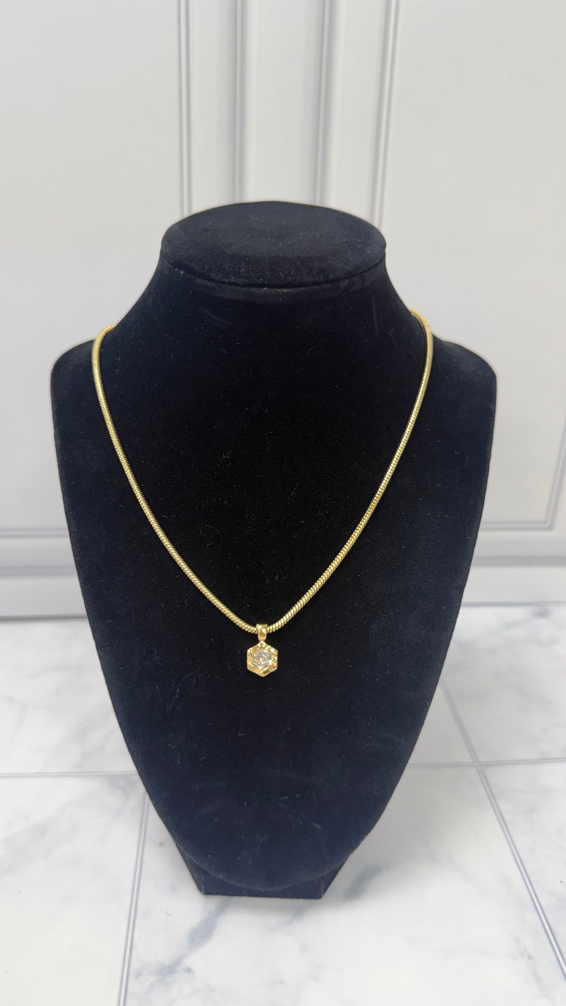 Christian Dior Gold Rhinestone Pendant Necklace
