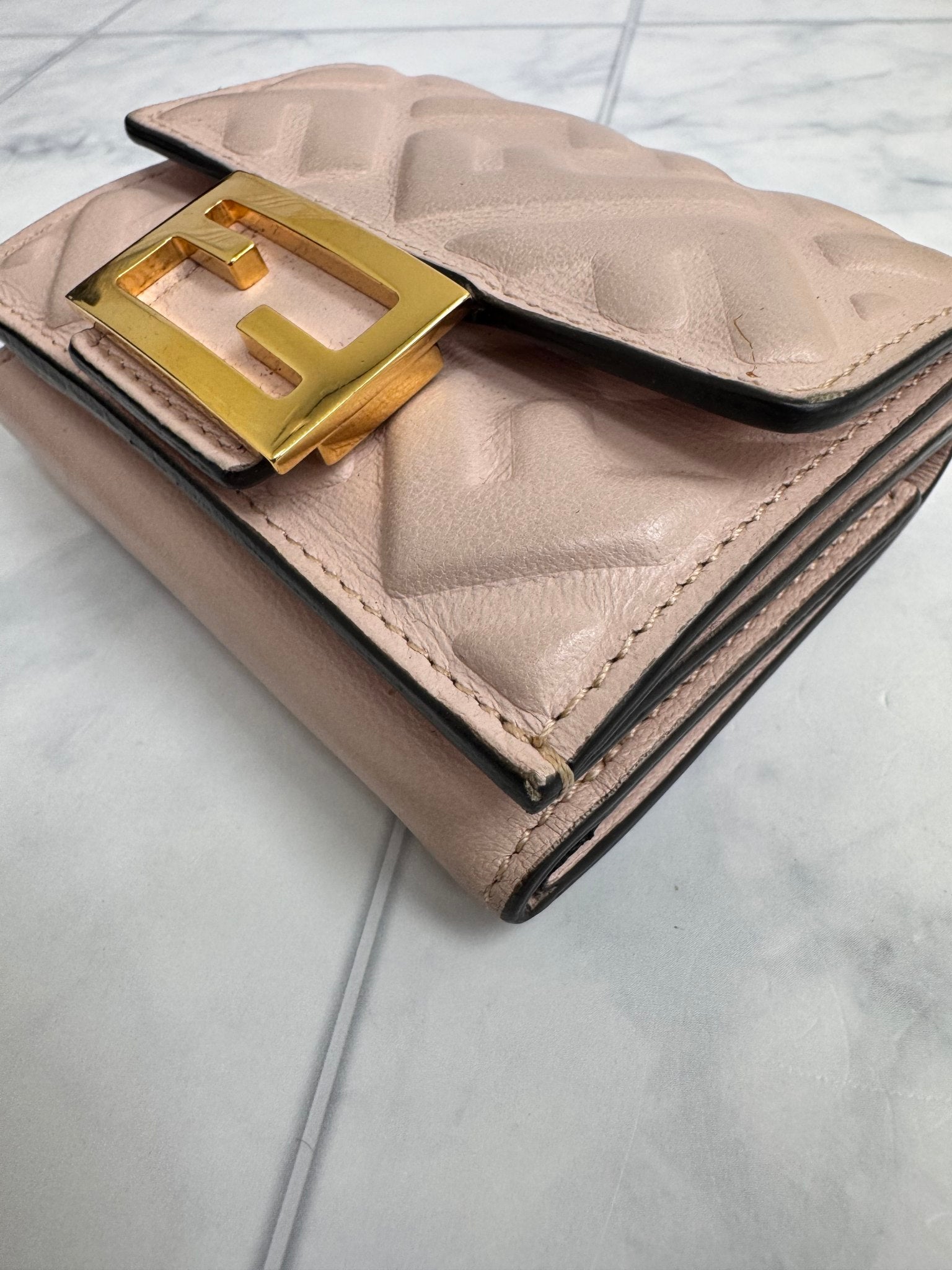Fendi Light Pink FF Embossed Leather Baguette Compact Wallet