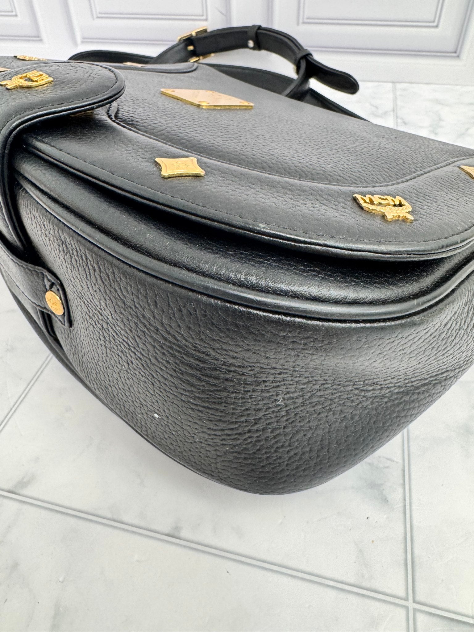 MCM Black Grained Leather Flap Crossbody Bag