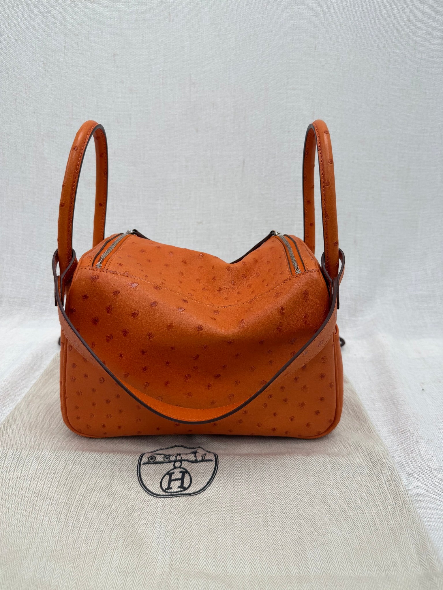 Hermes Tangerine Ostrich Leather Lindy 26