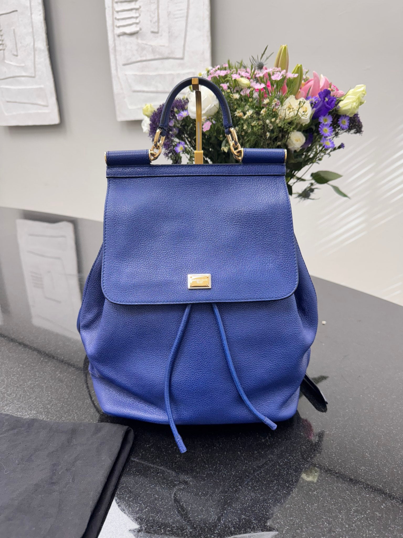Dolce & Gabbana Blue Grained Leather Sicily Backpack