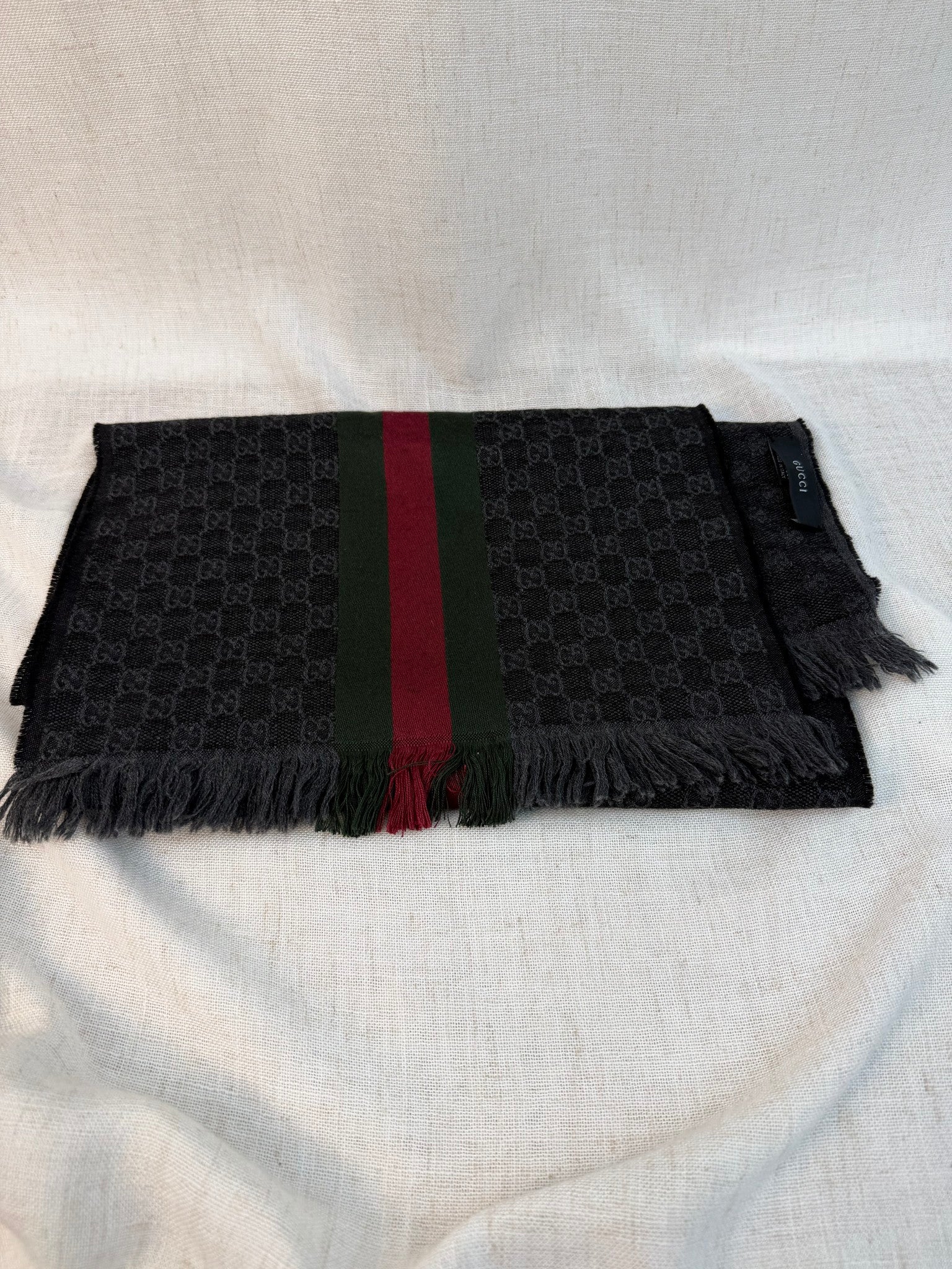 Gucci Black GG Motif Scarf With Web