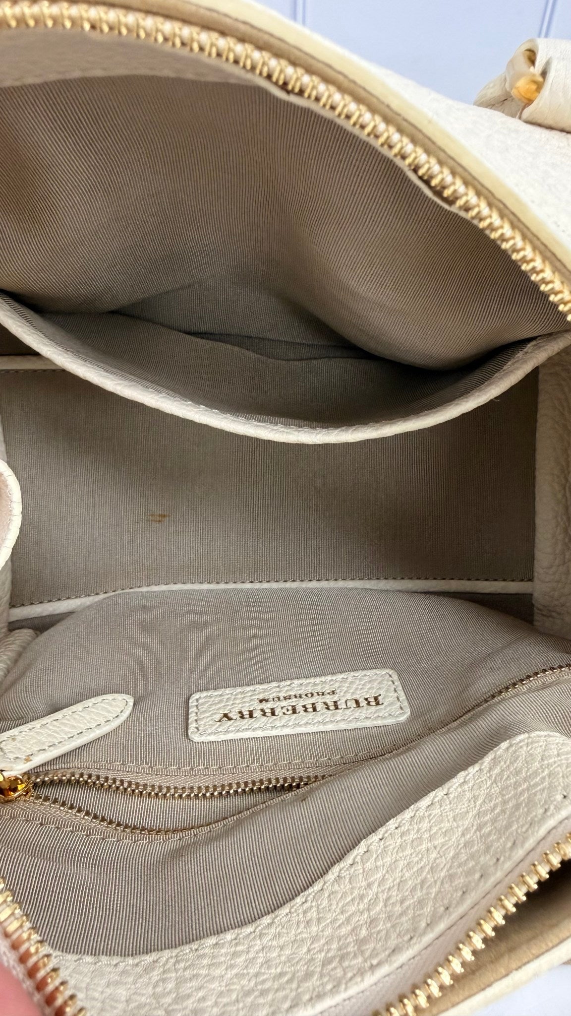 Burberry White Grained Leather Small Barrel Bag