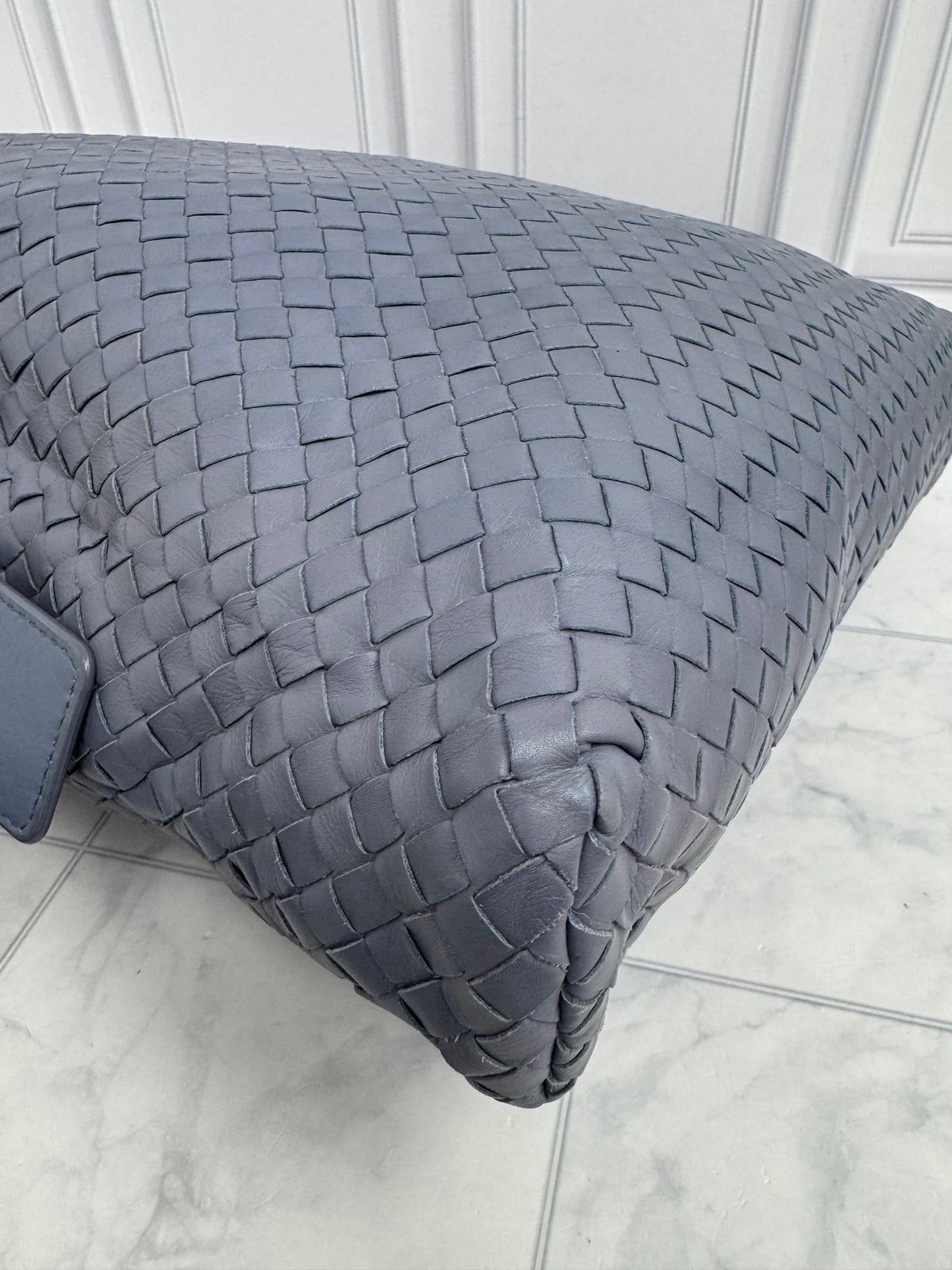 Bottega Veneta Blue Grey Intrecciato Leather Messenger Bag