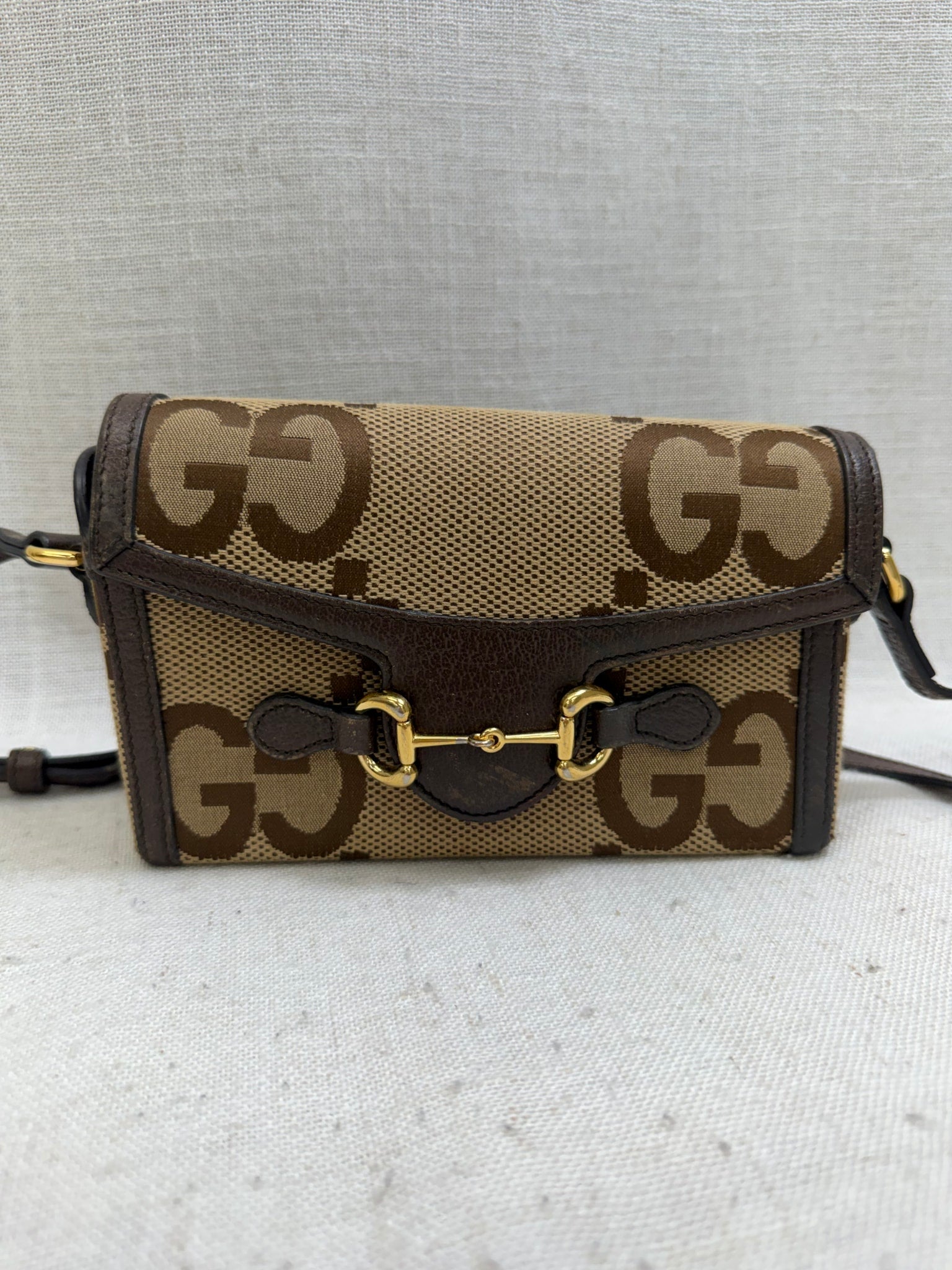 Gucci Brown Canvas Horsebit 1955 Mini Crossbody Bag