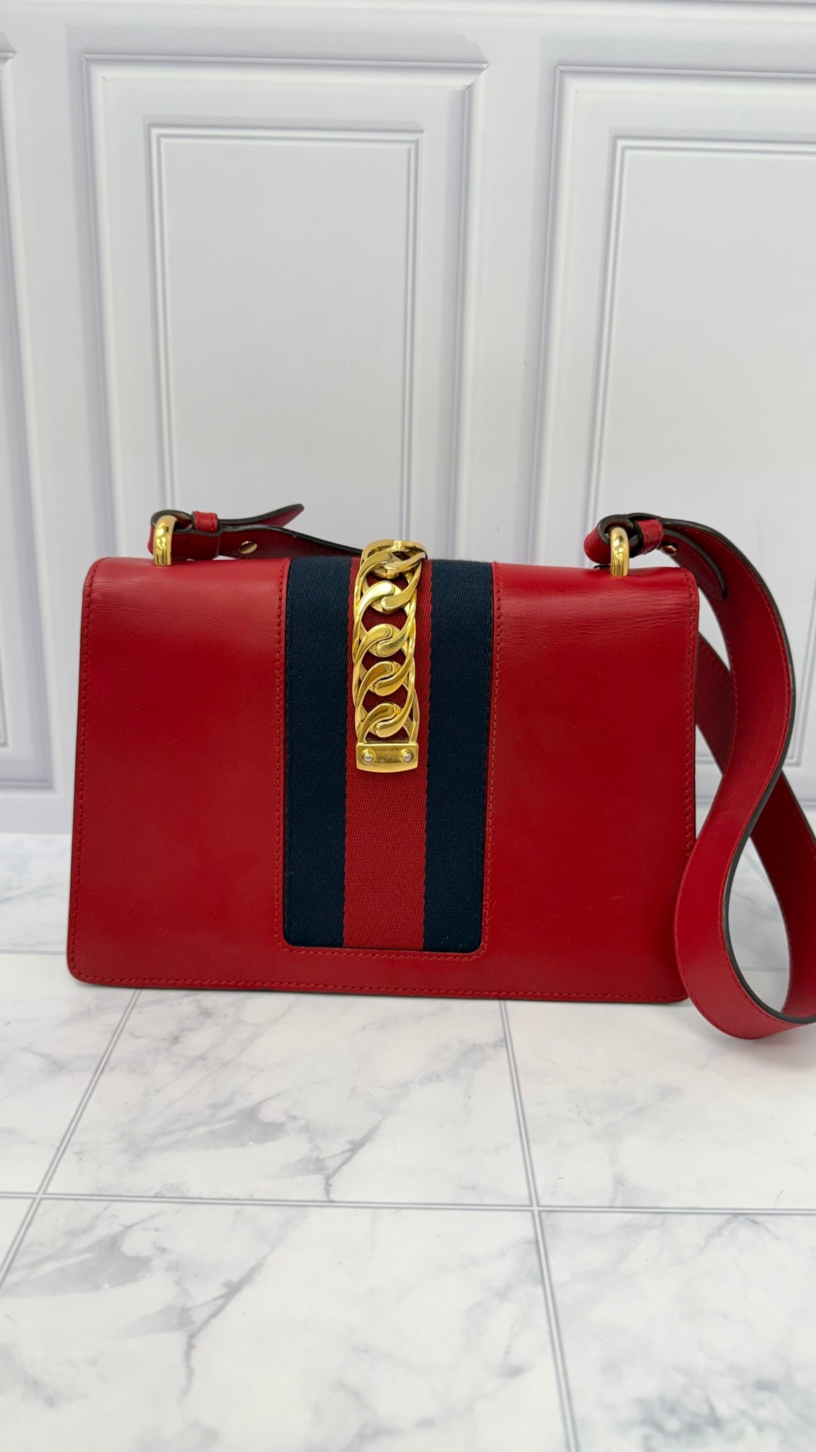 Gucci Red Leather Sylvie Shoulder Bag