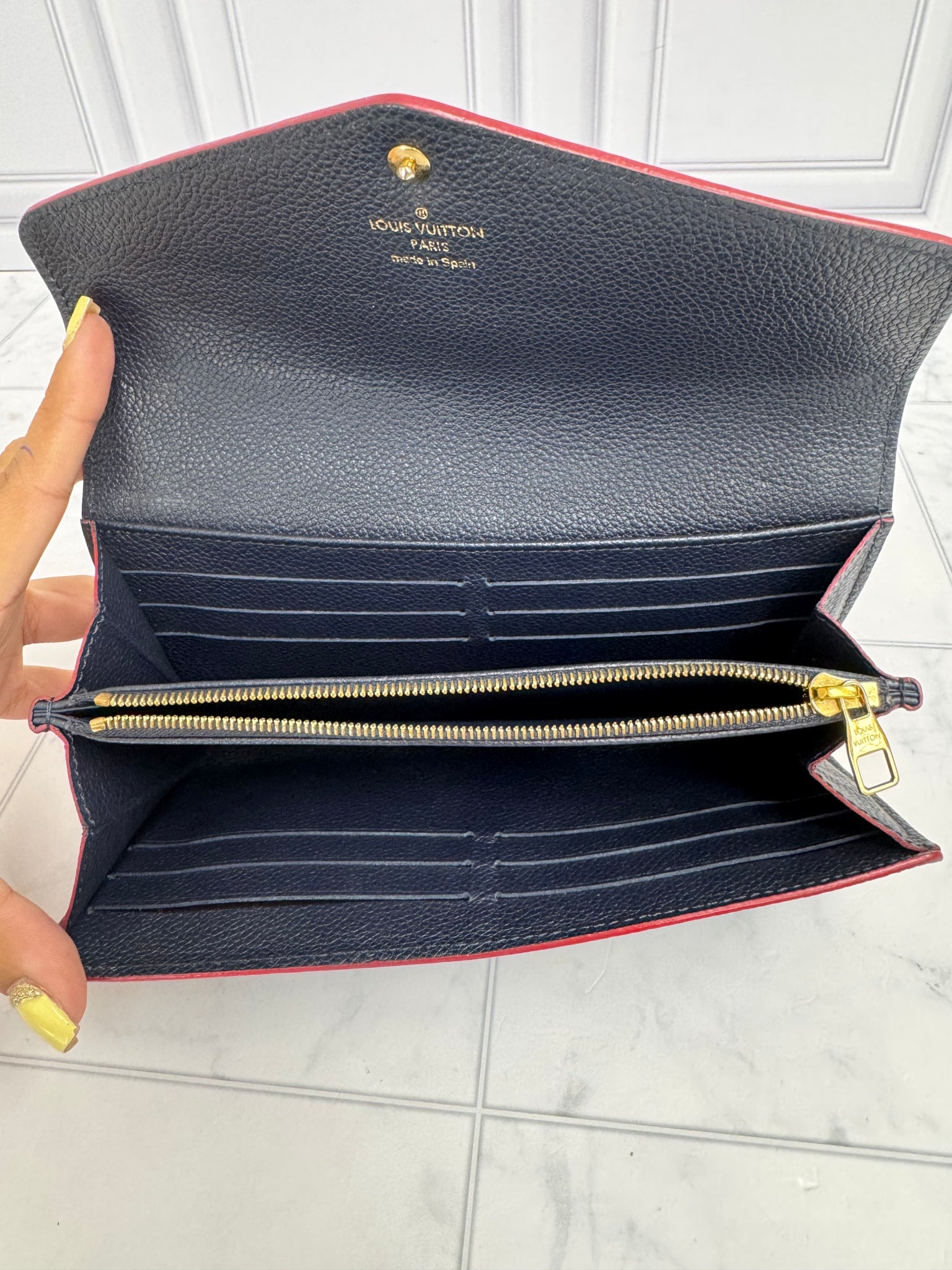 Louis Vuitton Navy Blue Monogram Empreinte Leather Sarah Wallet