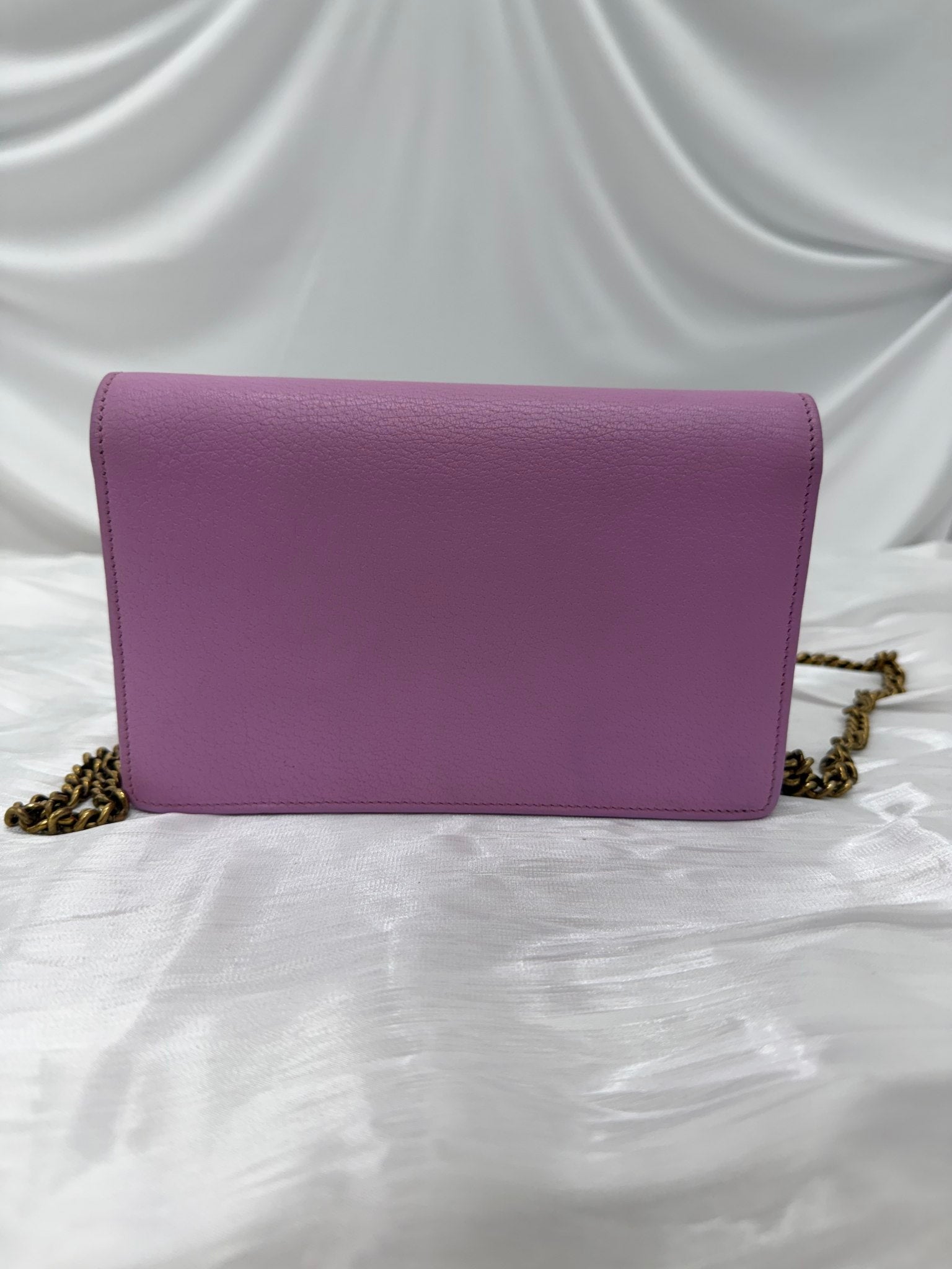 Gucci Pink Leather Marmont Marquise Crystal Wallet on a Chain