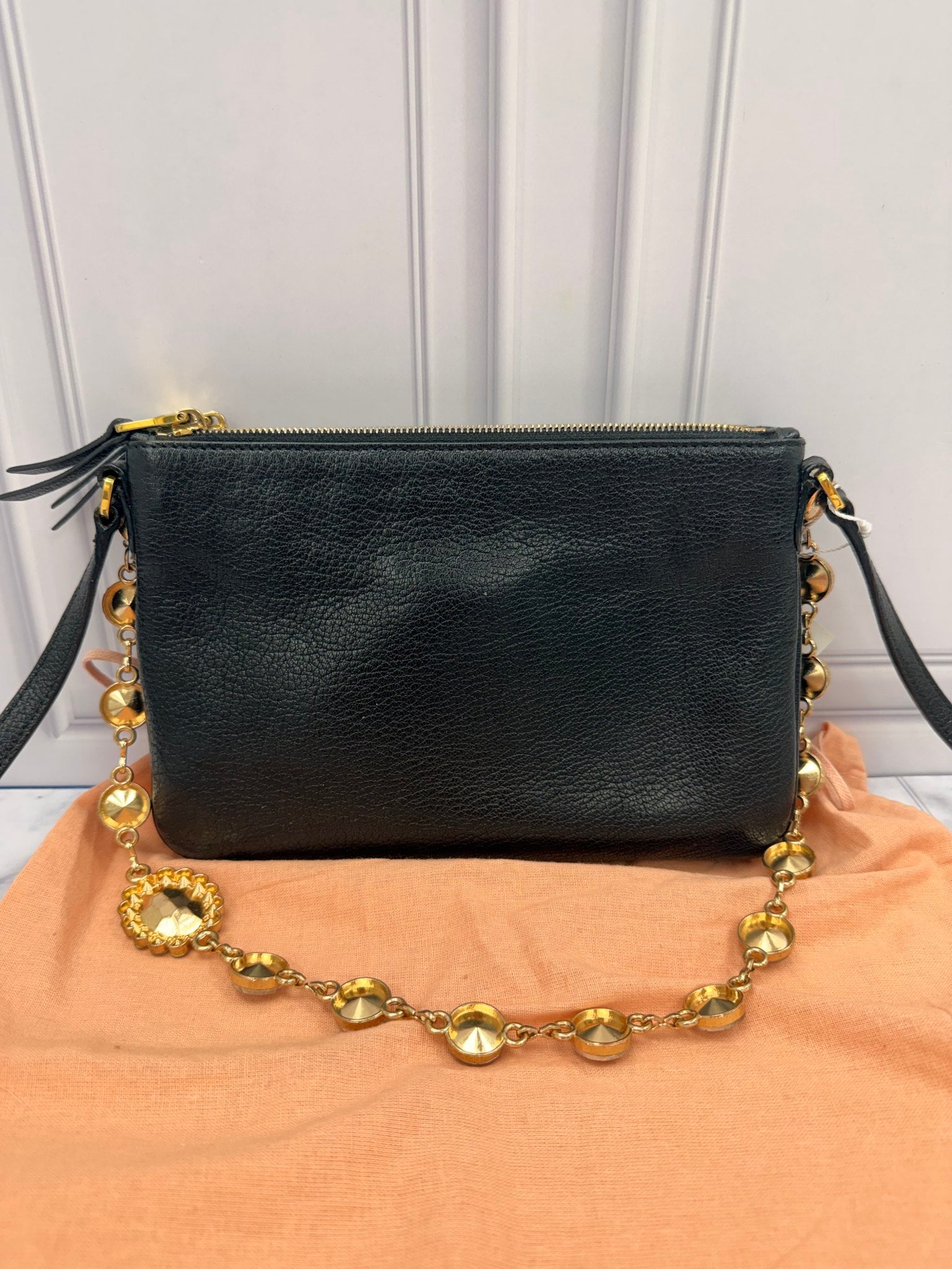 Miu Miu Black Textured Calfskin Double Zip Crossbody