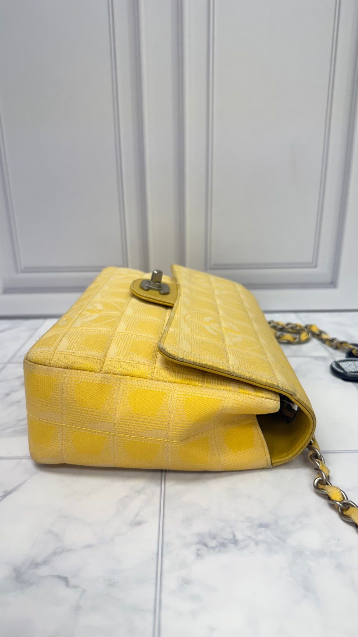 Chanel Yellow Nylon Canvas Travel Line East/West Medium Flap Bag