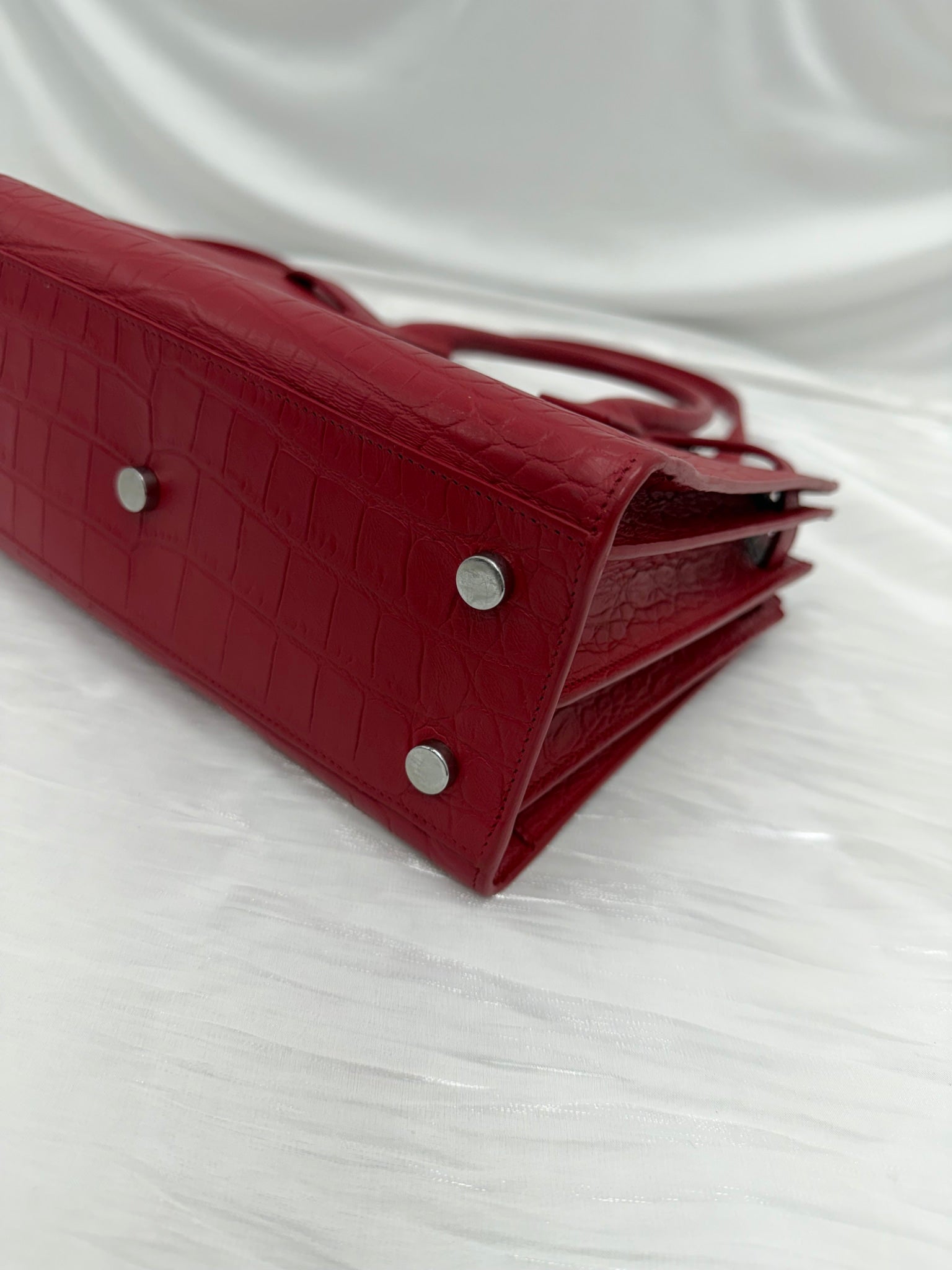 Saint Laurent YSL Red Croc Embossed Baby Sac de Jour Tote