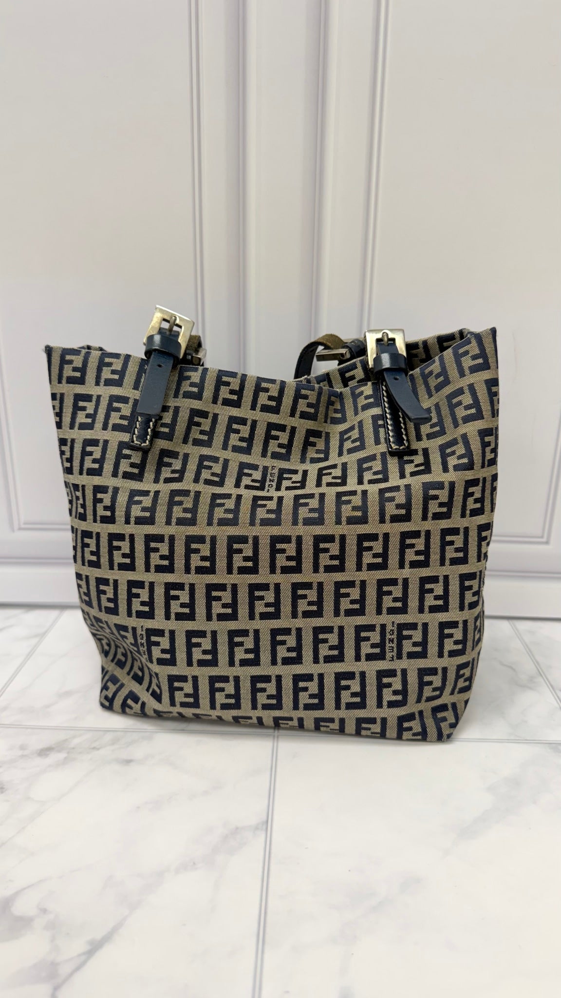 Fendi Blue Canvas Zucchino Mini Tote Bag
