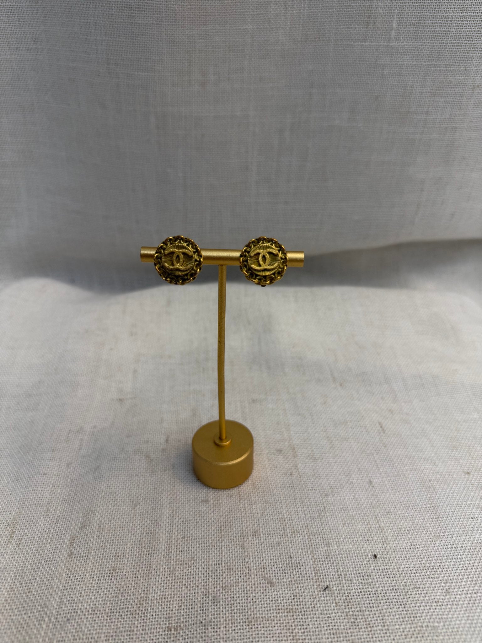 Chanel Gold Tone CC Medallion Clip On Earrings