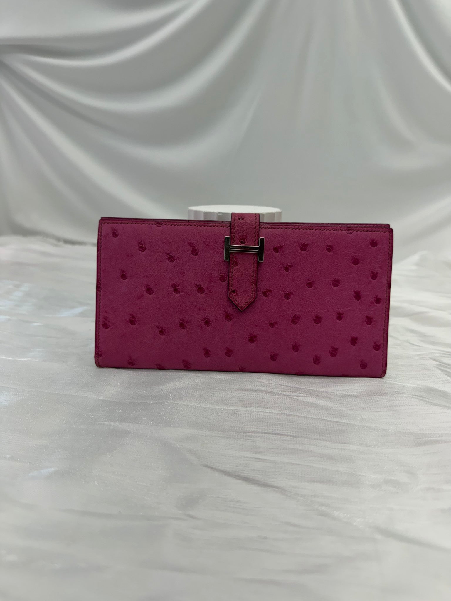 Hermes Pink Ostrich Bearn Wallet