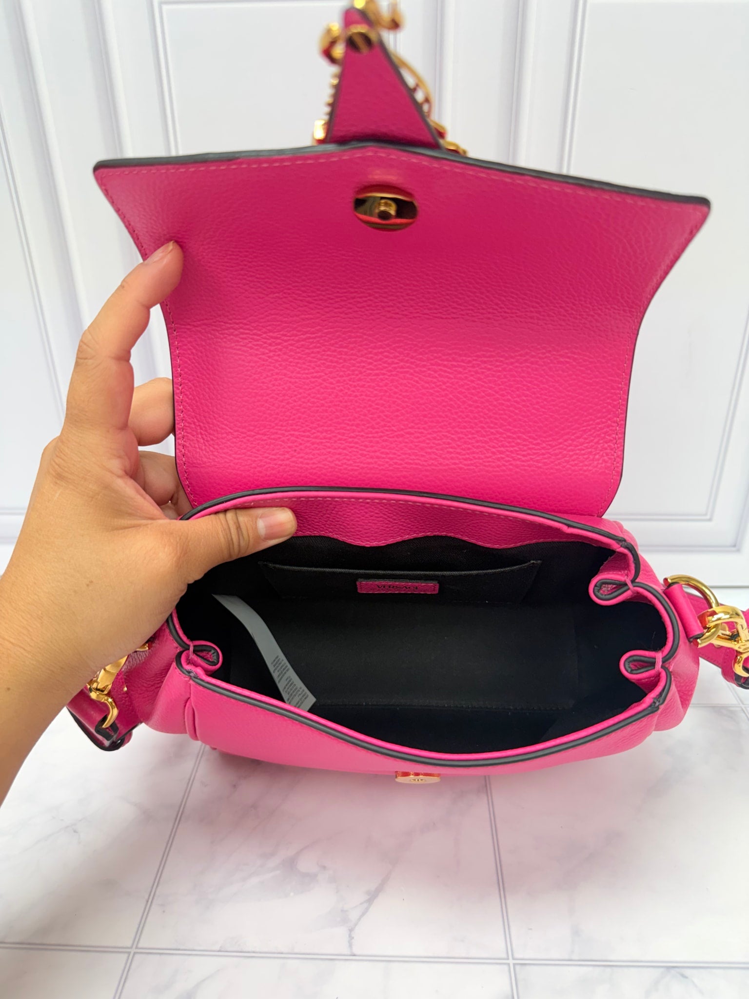 BRAND NEW - Versace Hot Pink Grained Leather Top Handle