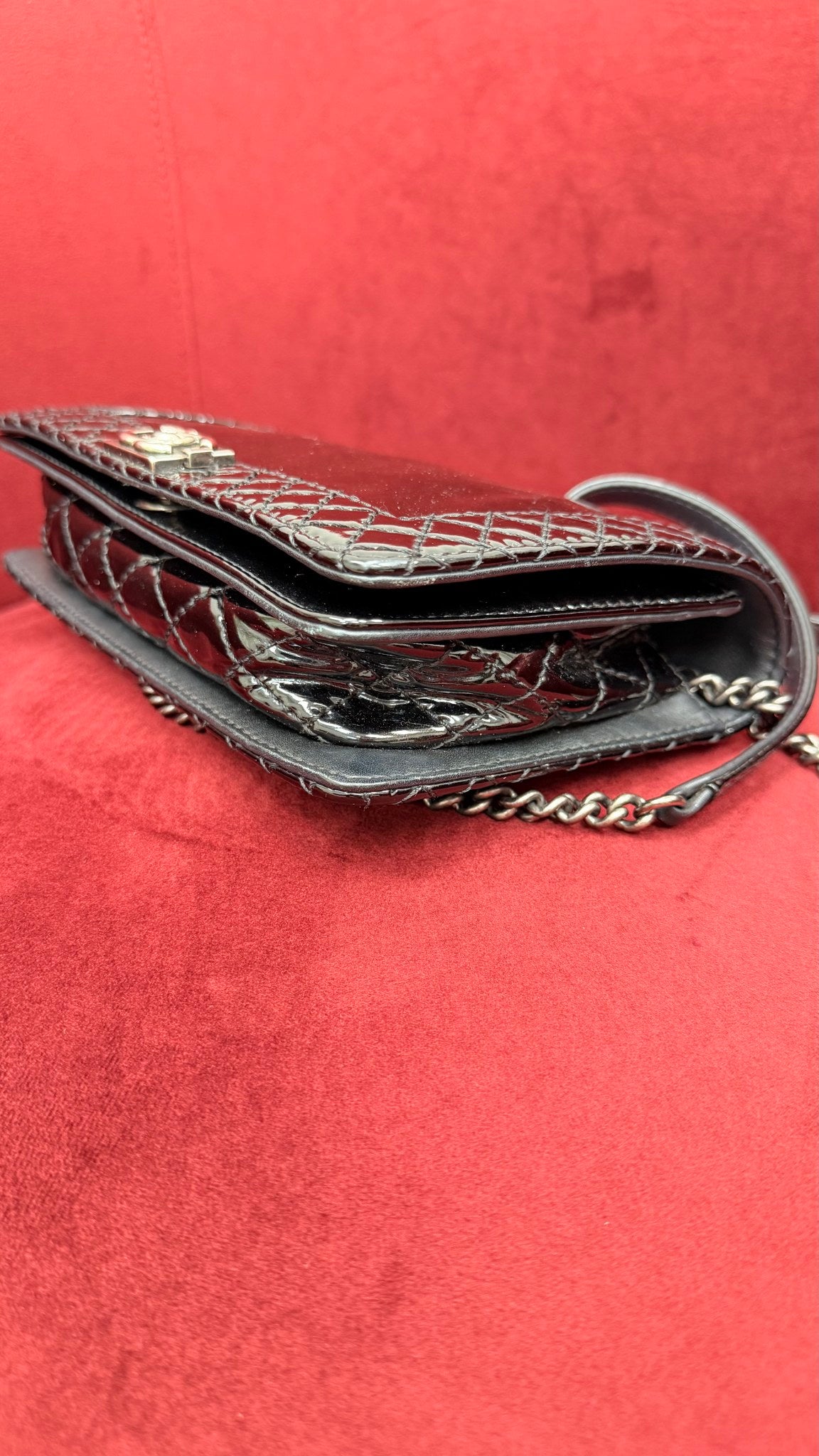 Chanel Black Patent Leather Reverso Boy Flap Bag