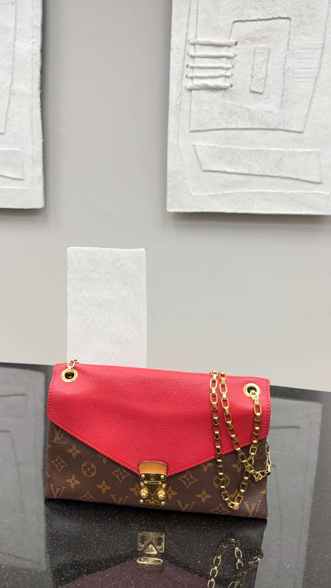 Louis Vuitton Red Monogram Pallas Chain Shoulder Bag