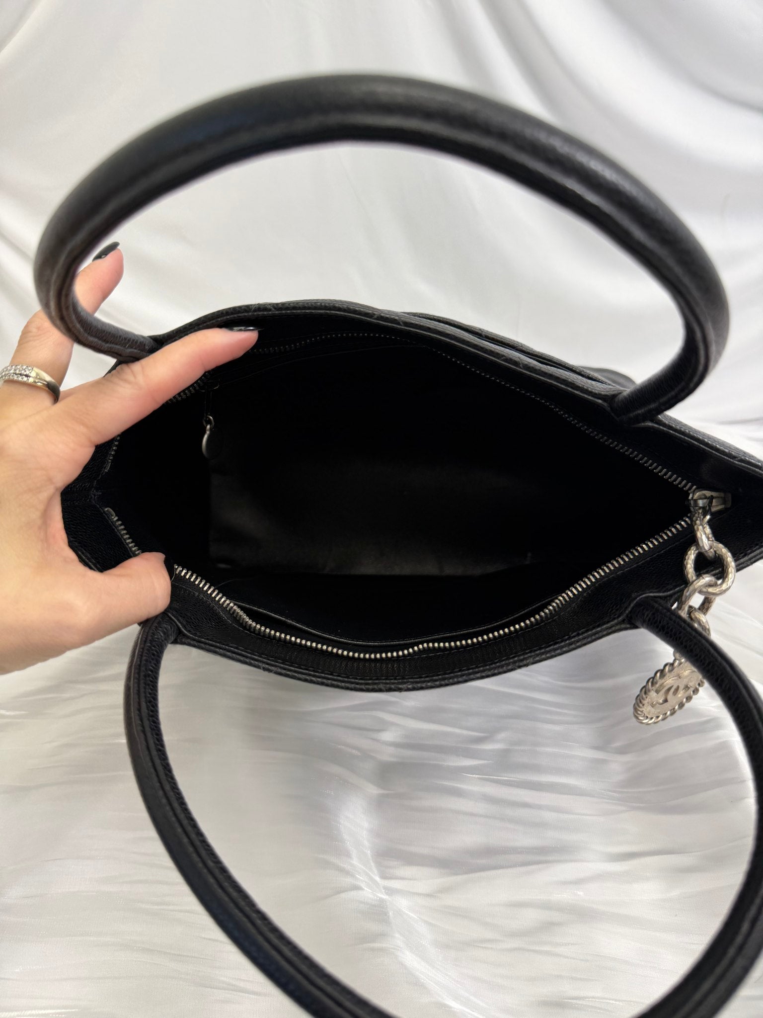 Chanel Black Quilted Caviar Medallion Tote Bag