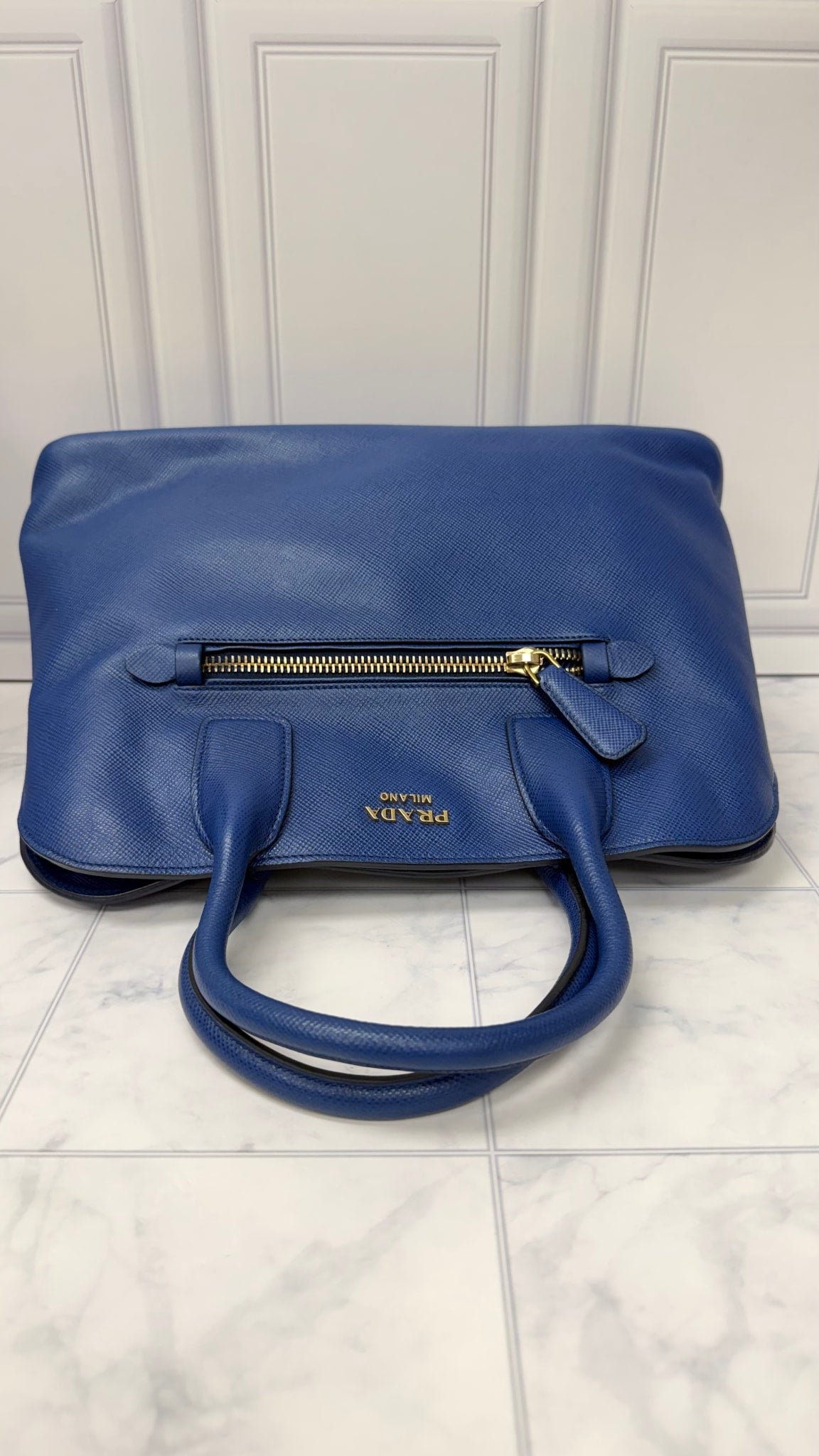 Prada Blue Saffiano Leather Handbag