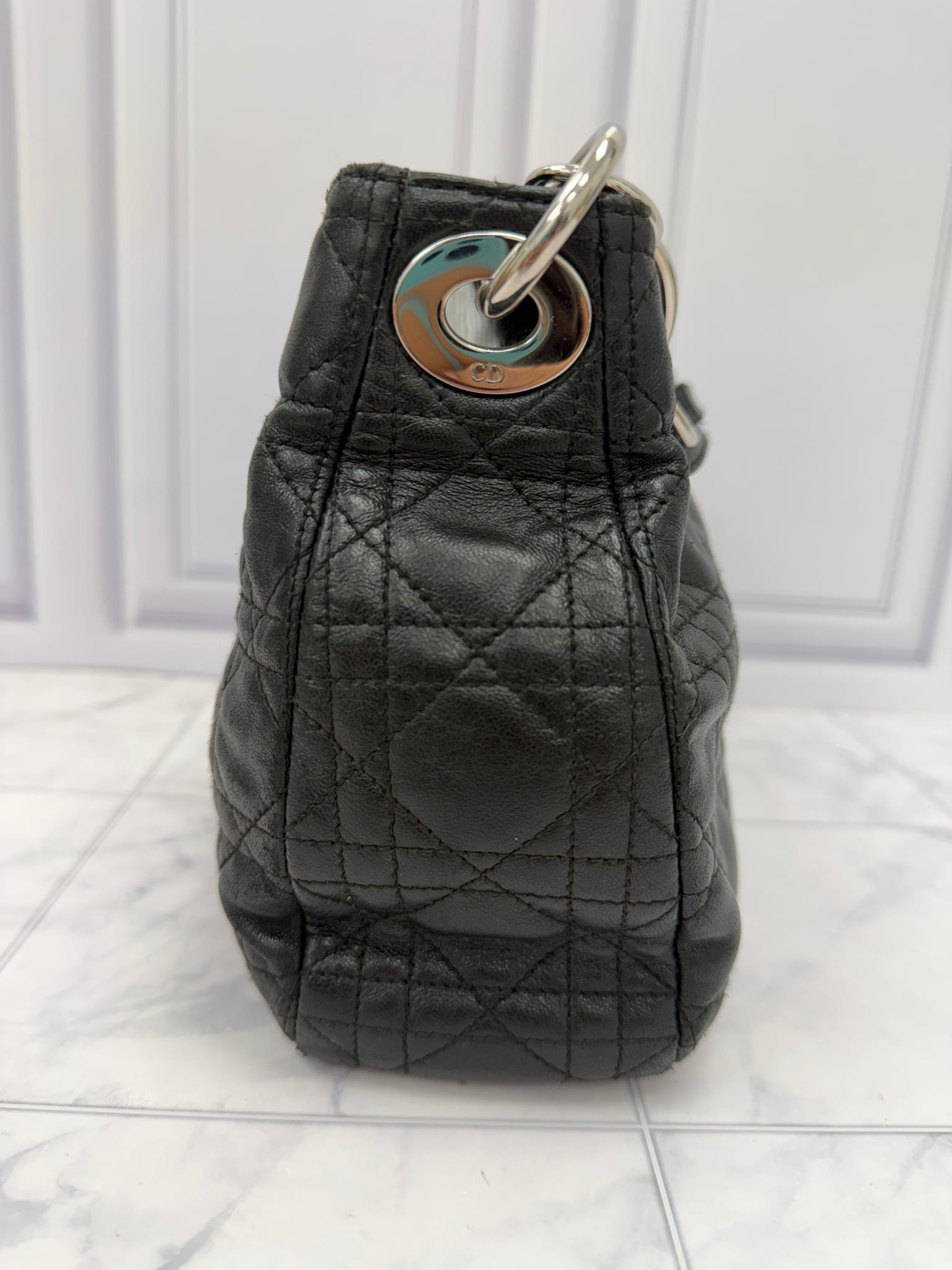 Christian Dior Black Cannage Lambskin Soft Hobo Bag