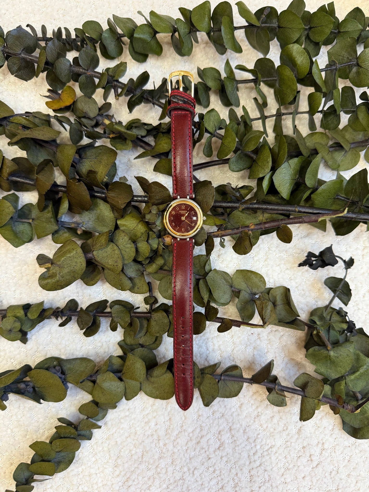 Hermes Bordeaux Leather Band Windsor Watch