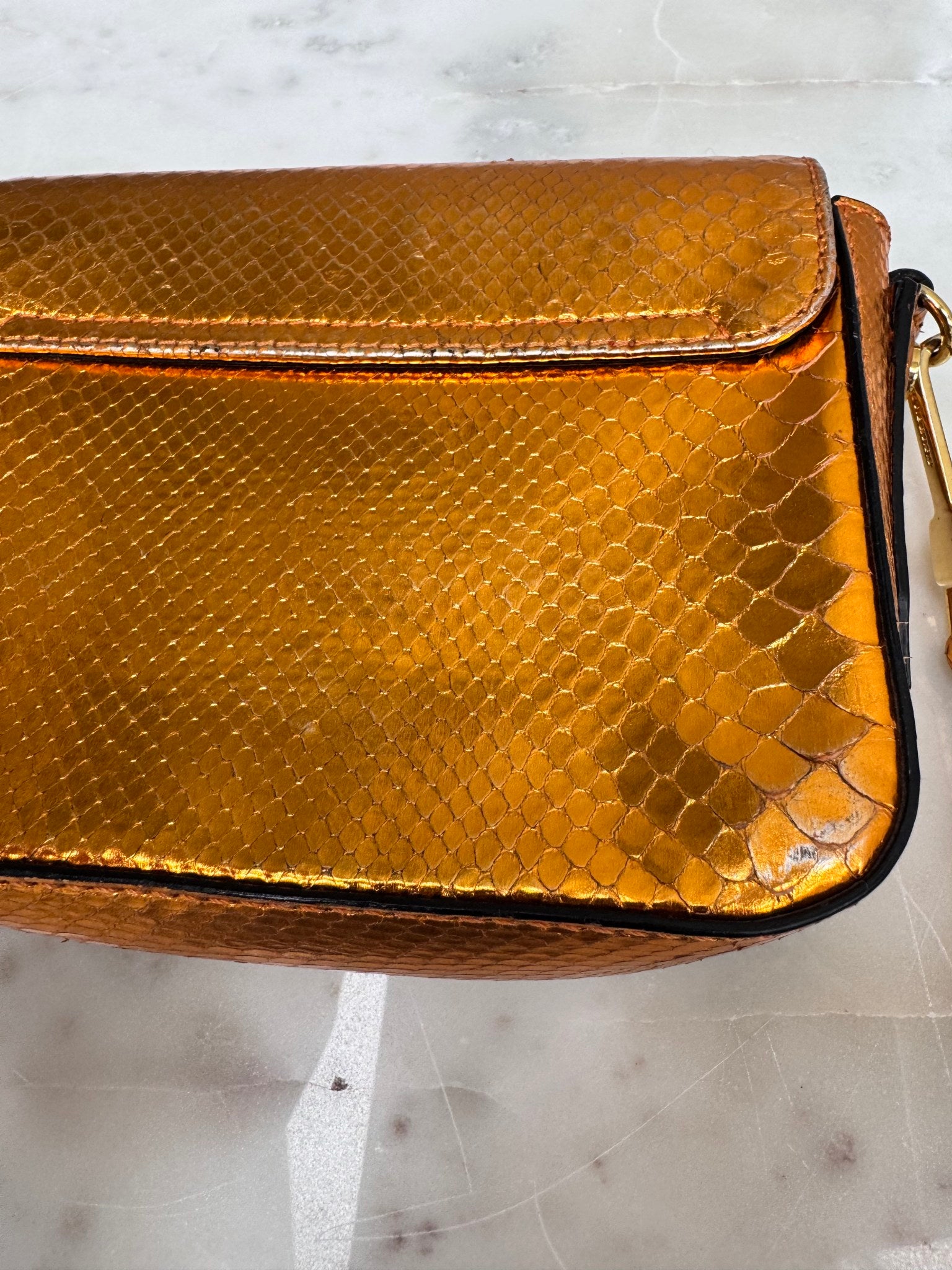 Burberry Orange Snakeskin Berkeley Mini Crossbody Bag