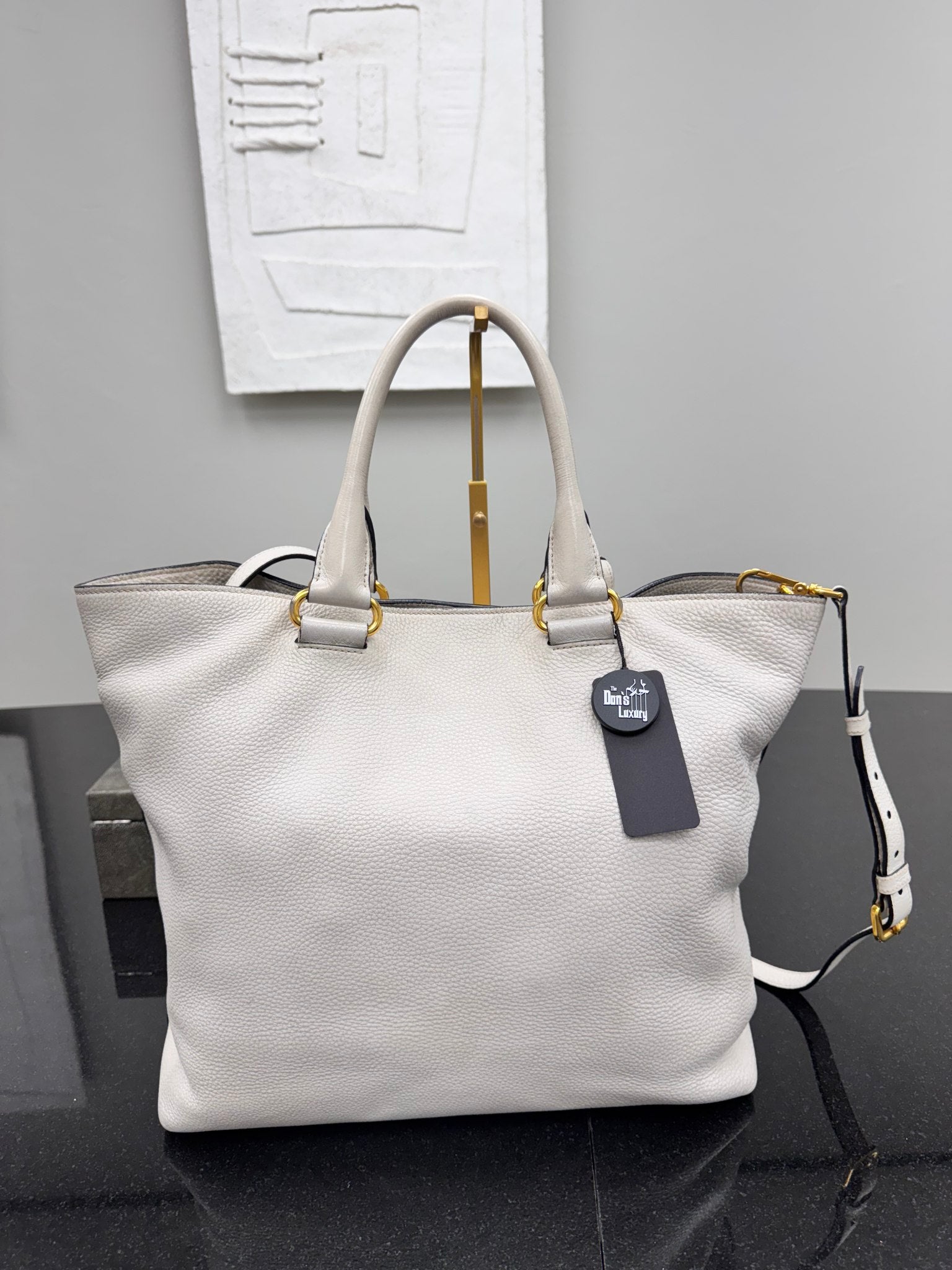 Prada Ivory Pebbled Leather Large 2 Way Bag
