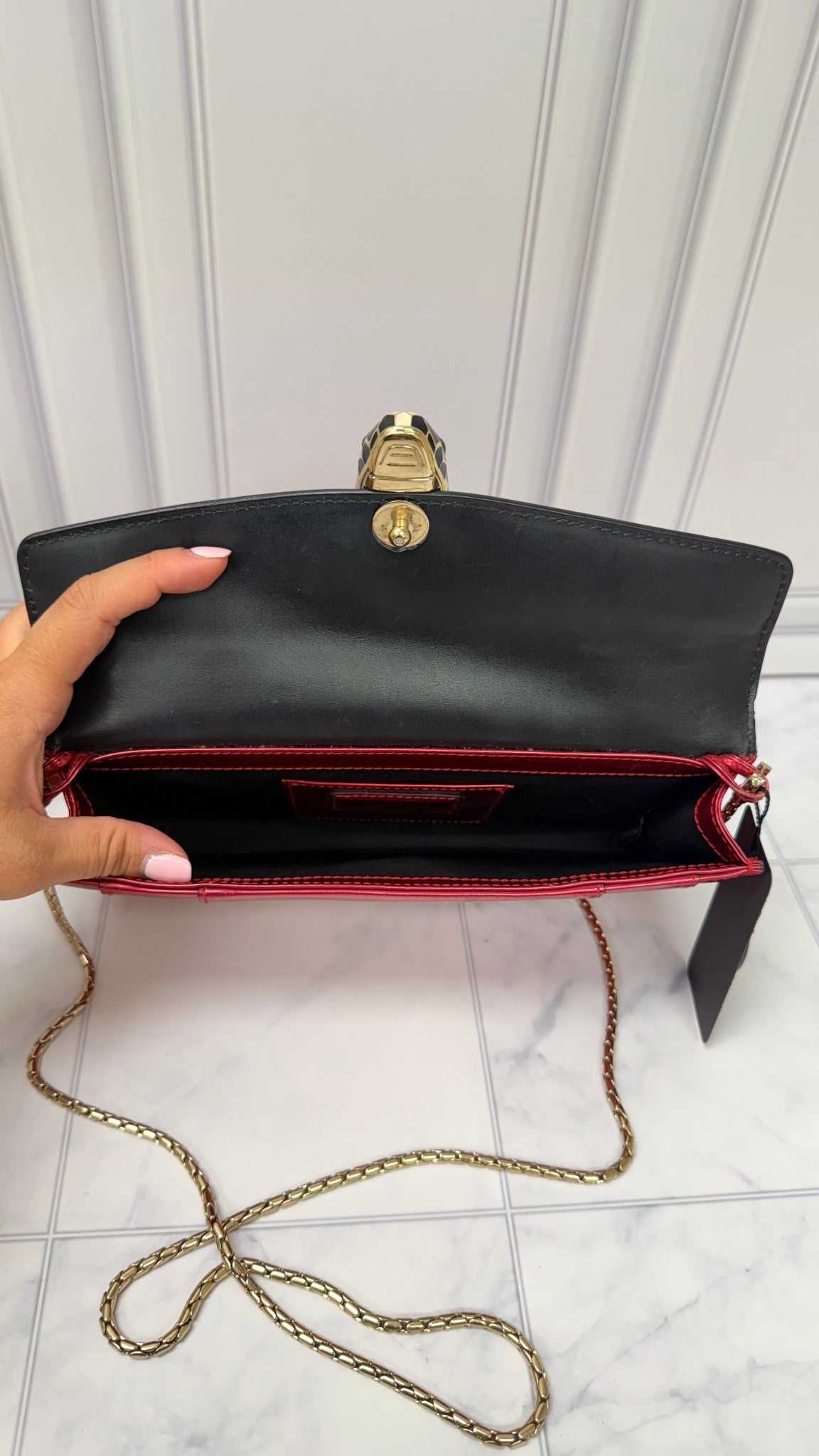 Bvlgari Red Metallic Patent Leather Serpentine Bag