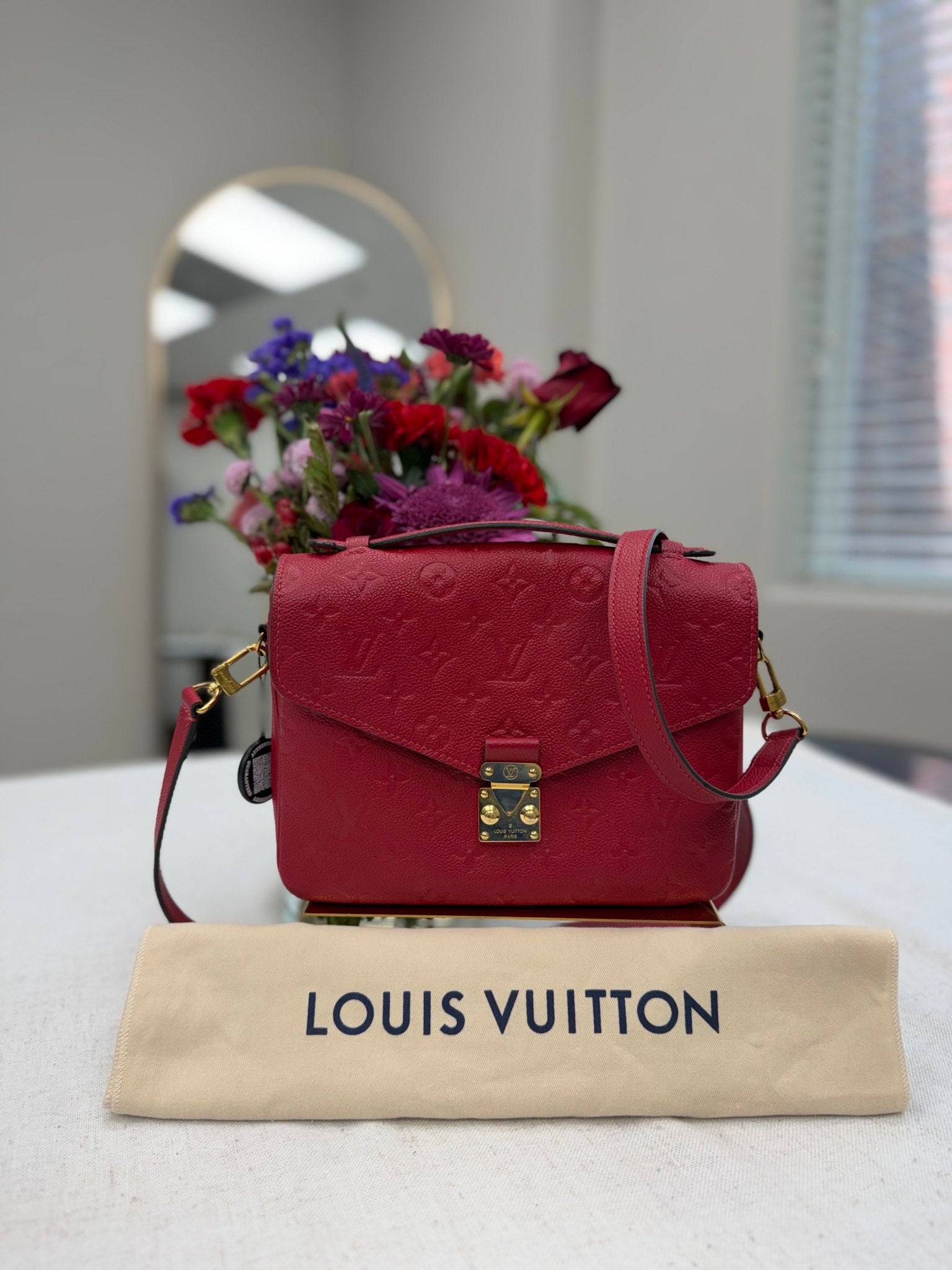 Louis Vuitton Red Empreinte Leather Pochette Metis Handbag