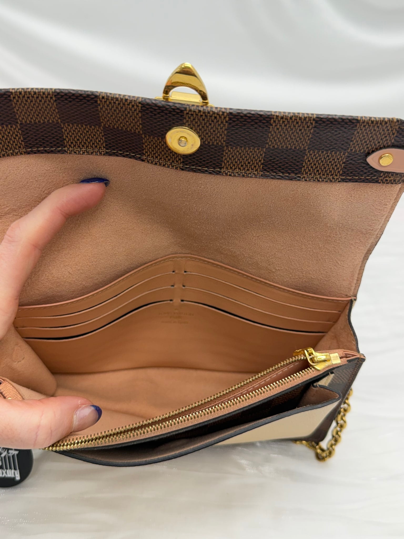 Louis Vuitton Damier Ebene & Beige Vavin Chain Wallet