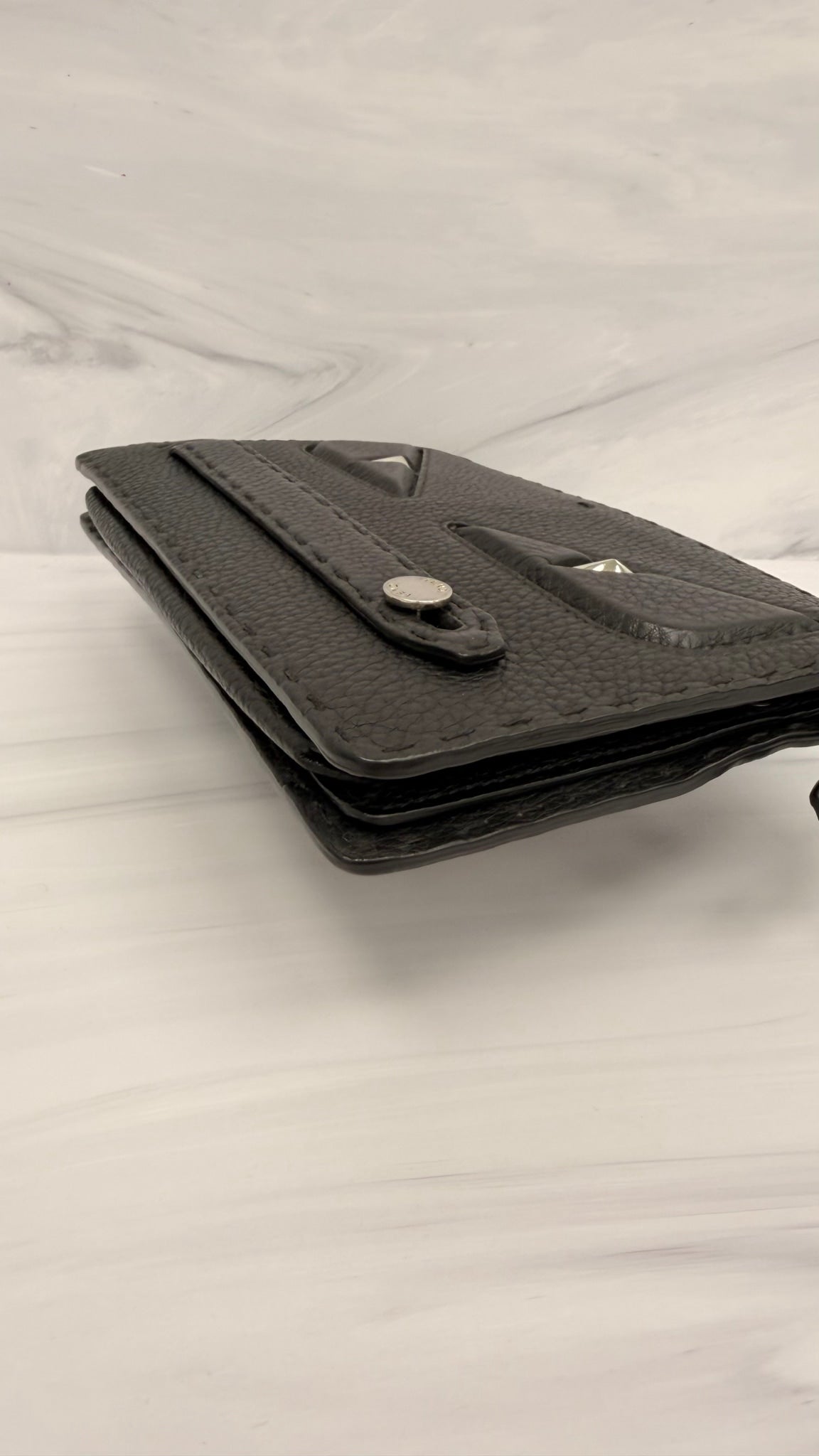 Fendi Black Grained Leather Monster Bugs Clutch