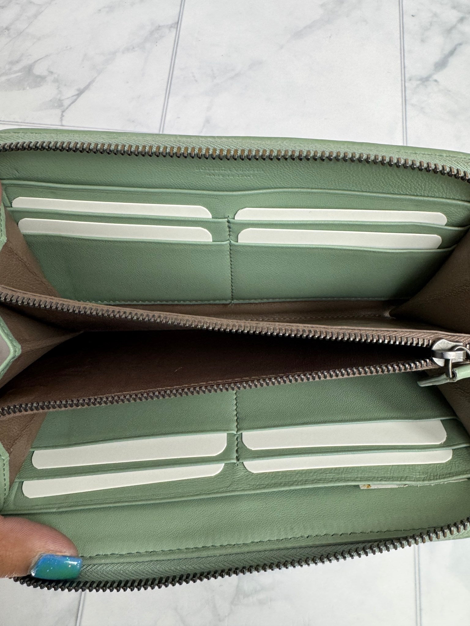 Bottega Veneta Mint Green Intrecciato Leather Long Zippy Wallet