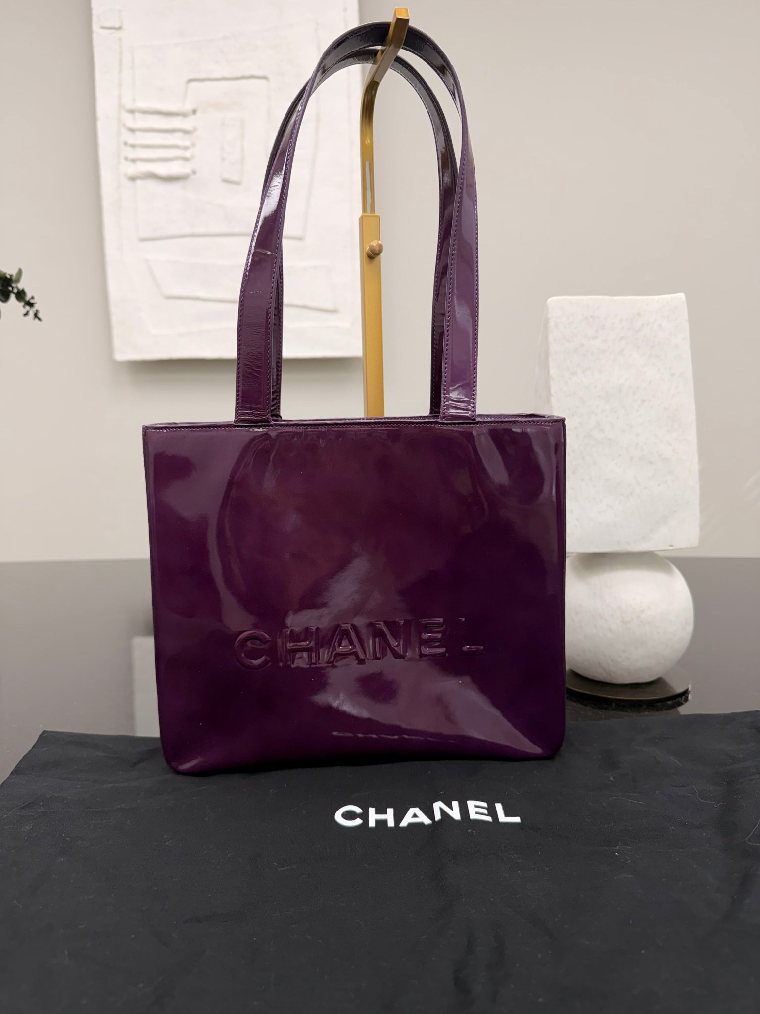 Chanel Purple Patent Leather Shopping Tote