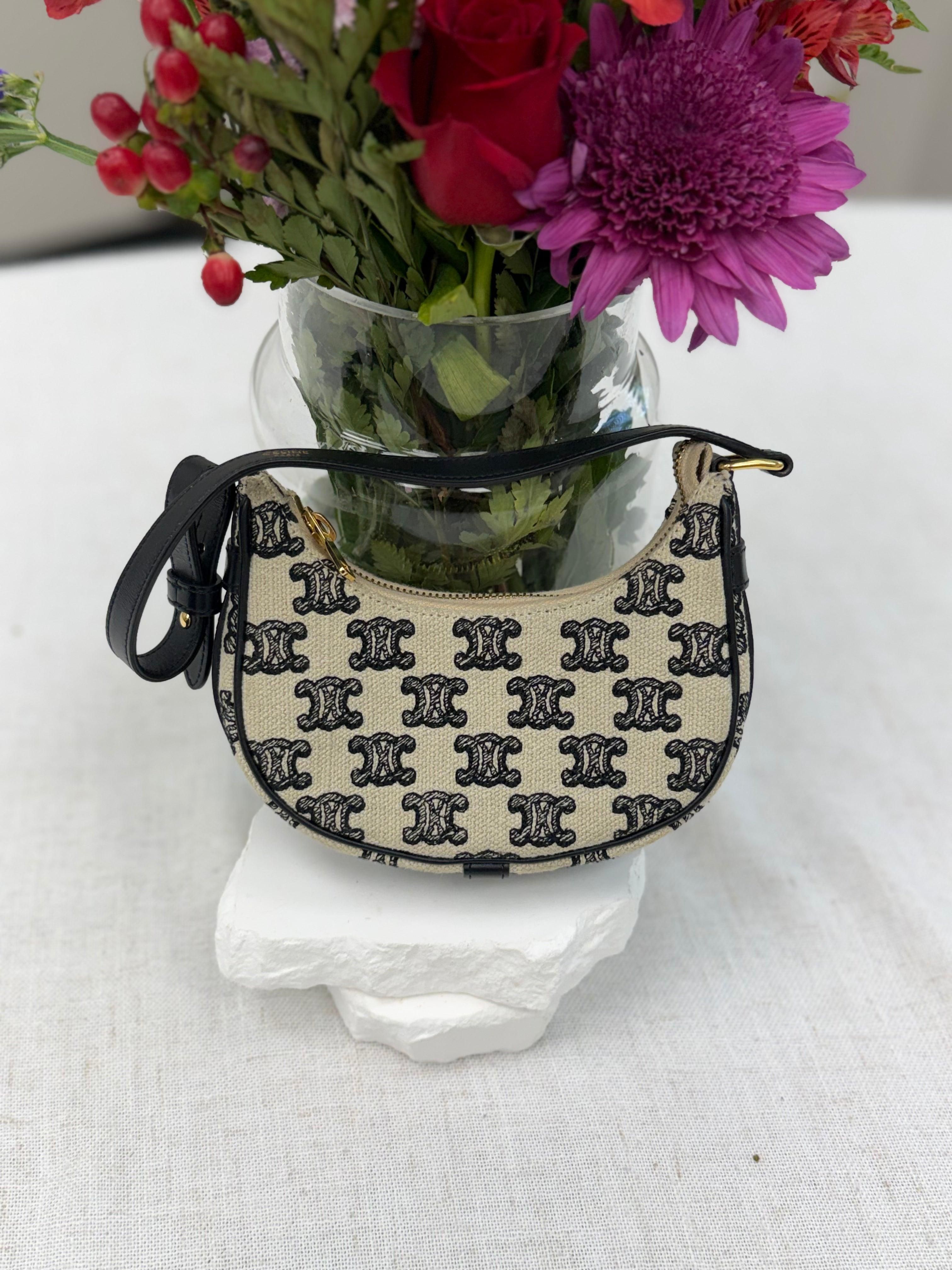 Celine White Canvas Triomphe Mini Ava Bag