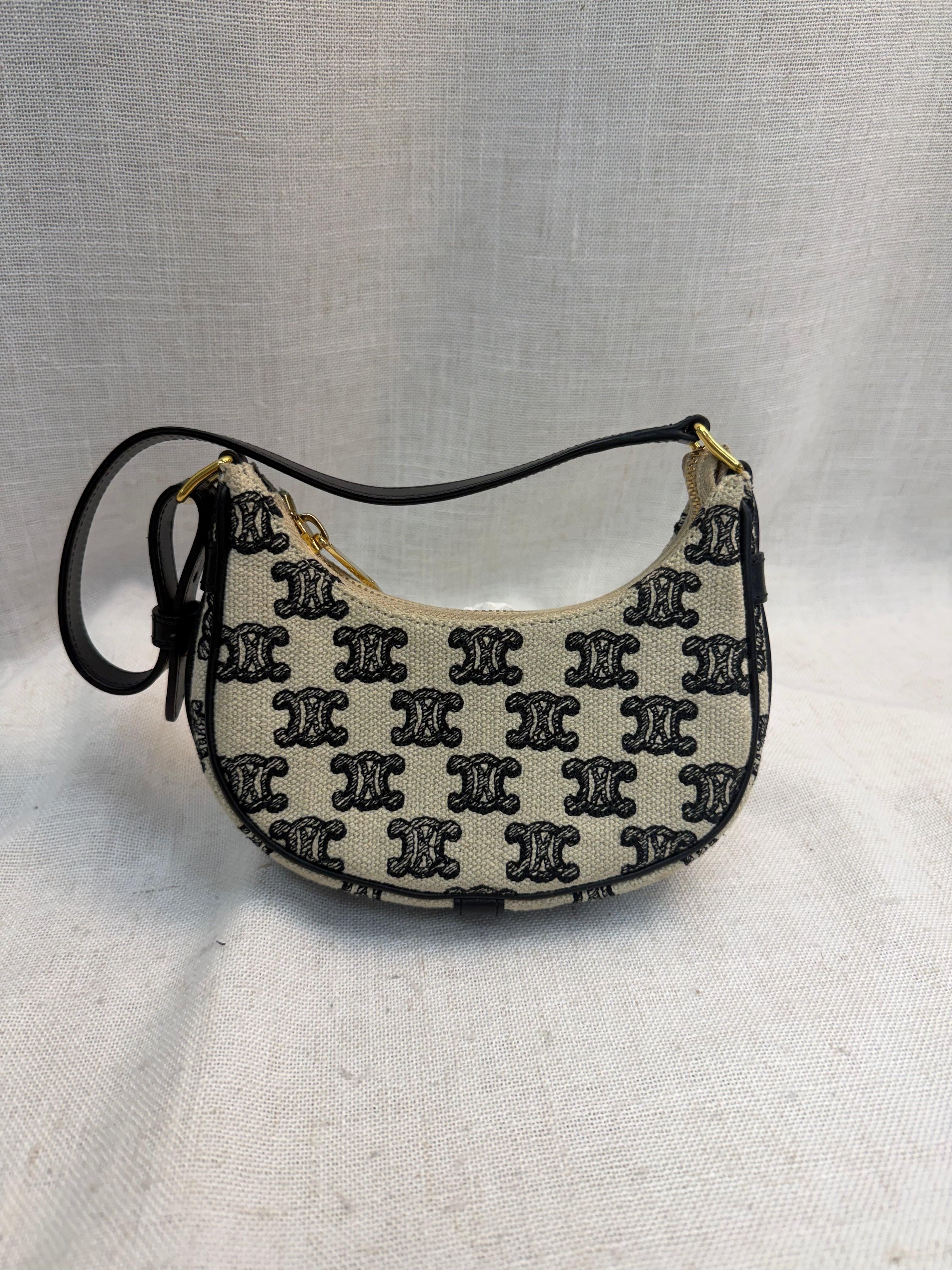 Celine White Canvas Triomphe Mini Ava Bag