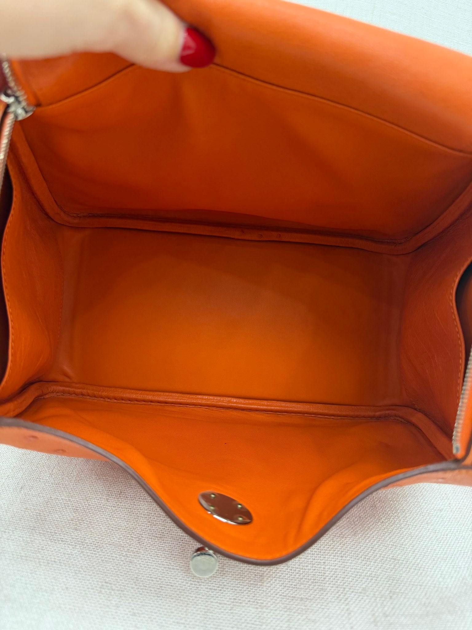 Hermes Tangerine Ostrich Leather Lindy 26