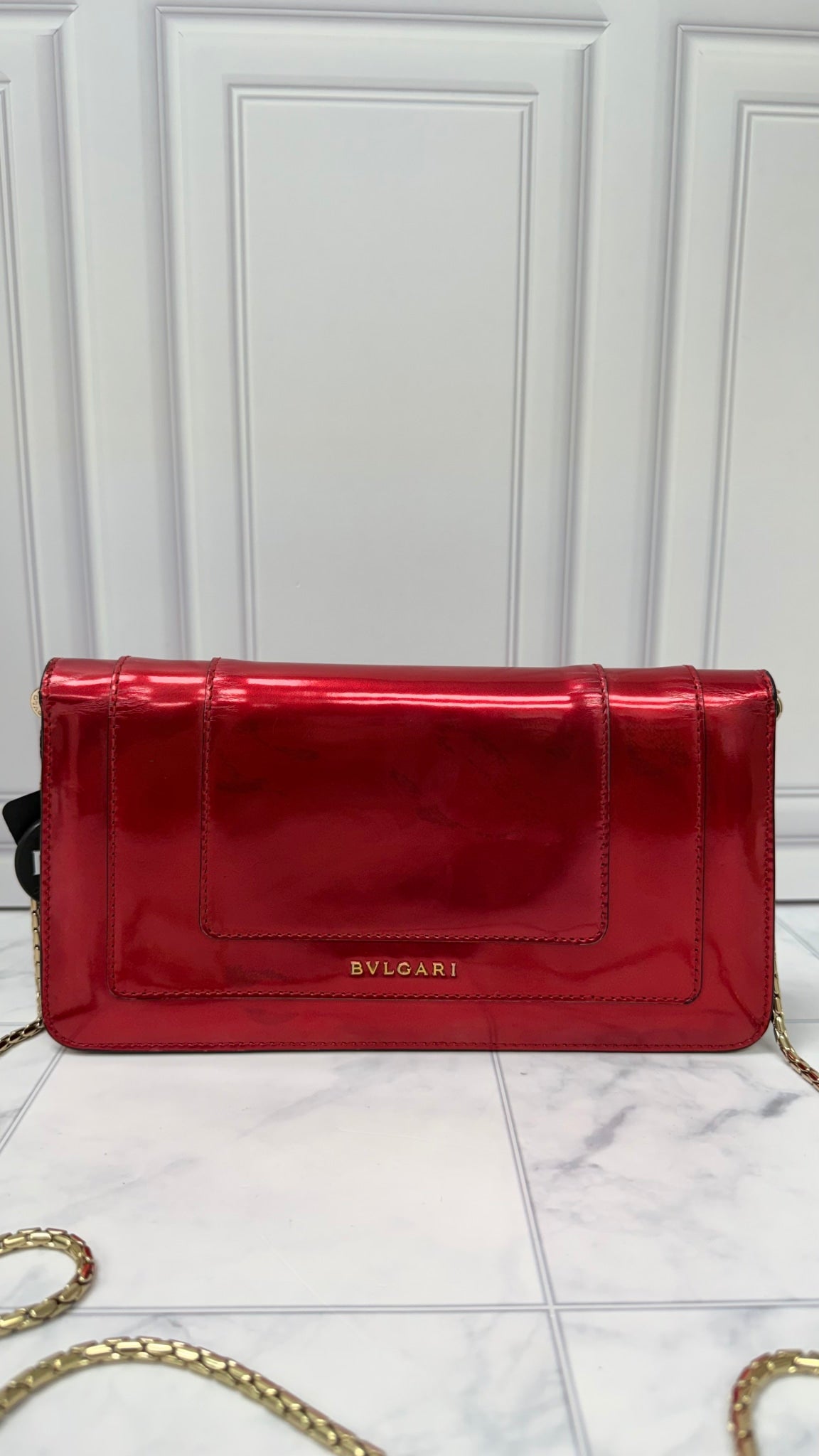 Bvlgari Red Metallic Patent Leather Serpentine Bag
