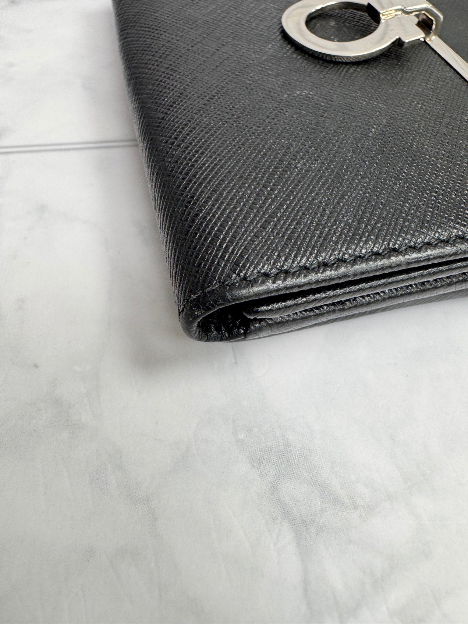 Salvatore Ferragamo Black Saffiano Leather Compact Wallet
