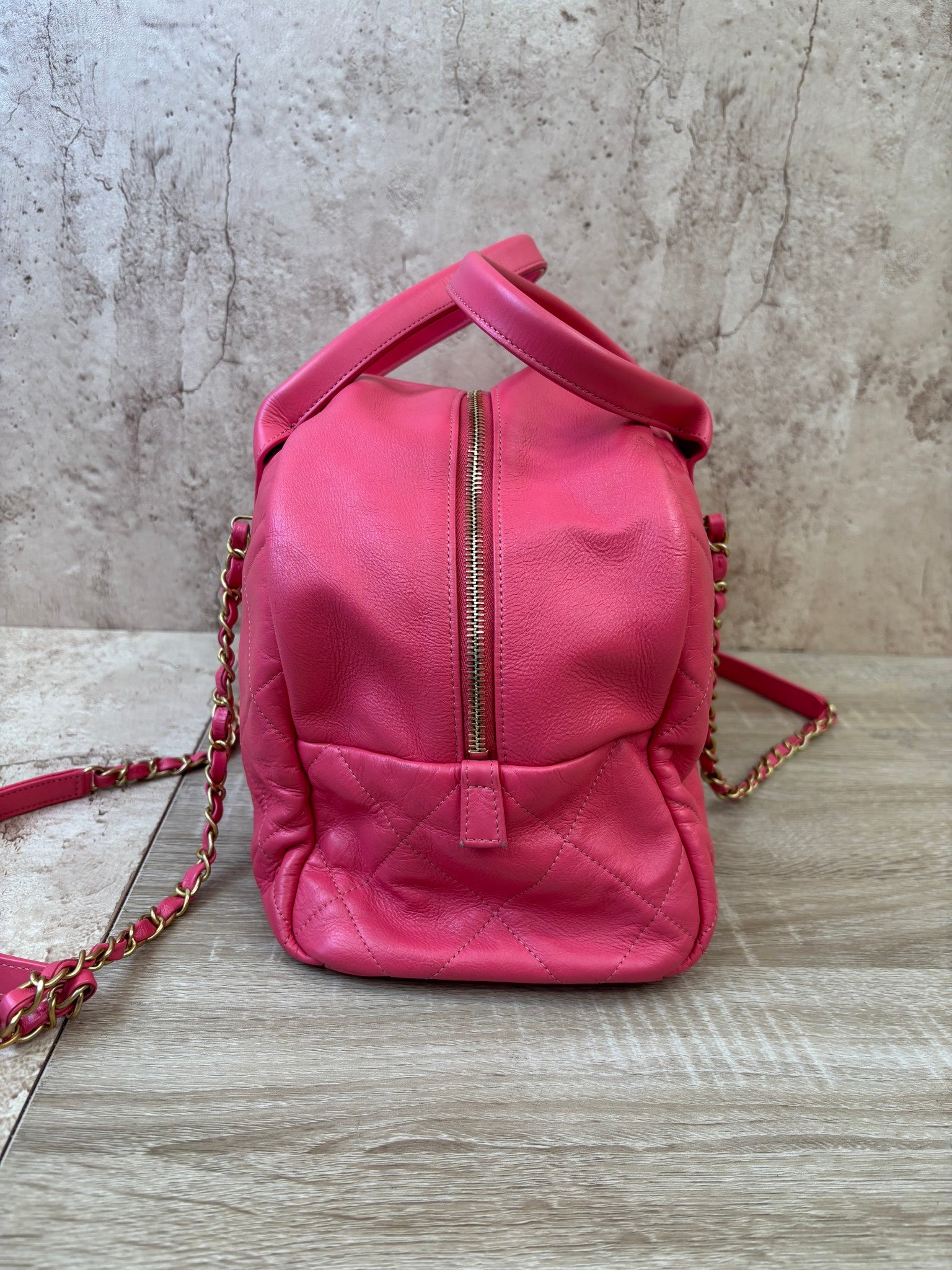 Chanel Hot Pink Calfskin Bowling Bag