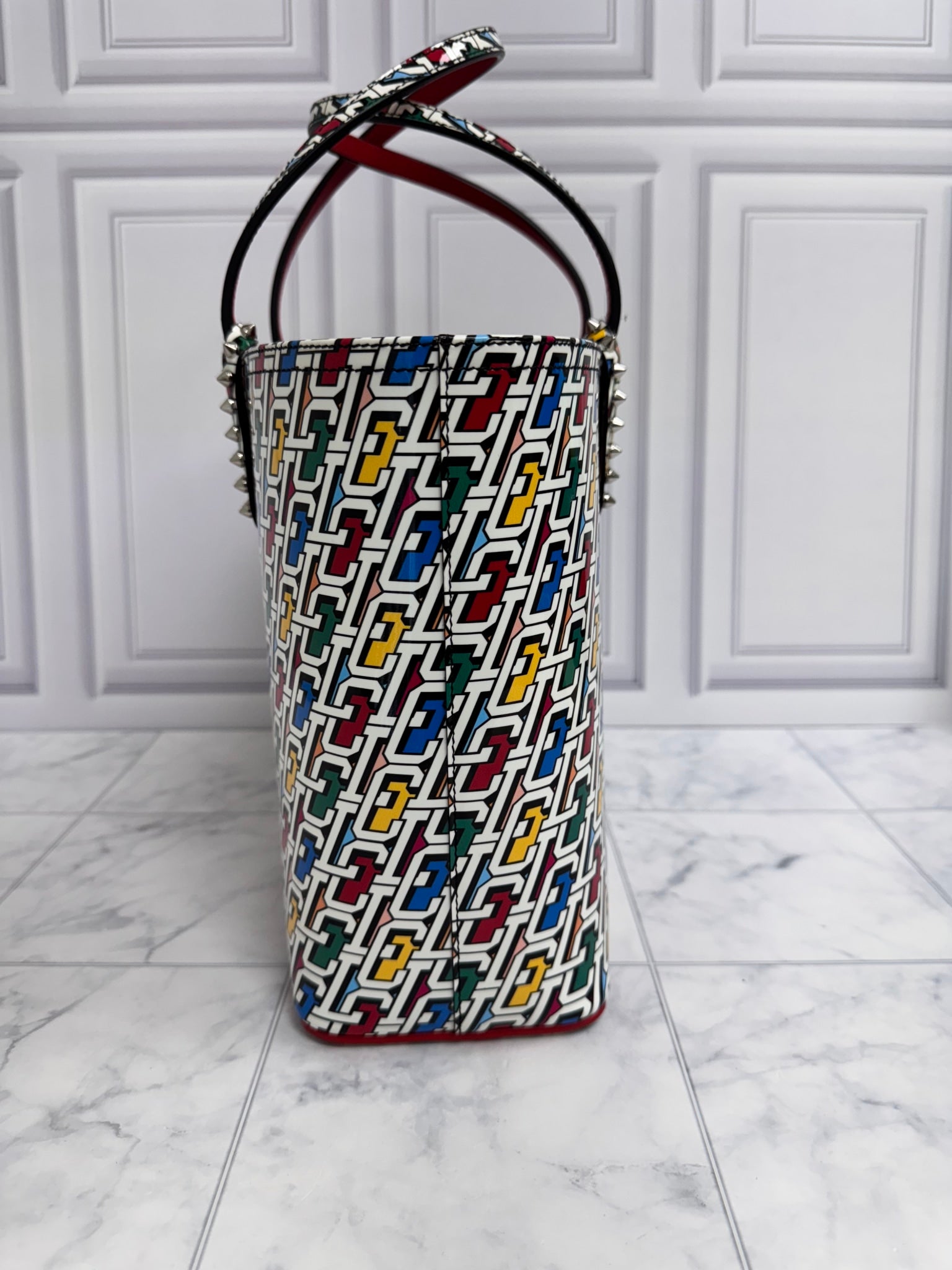 Christian Louboutin Multicolor Printed Patent Leather Cabata Small Tote Bag