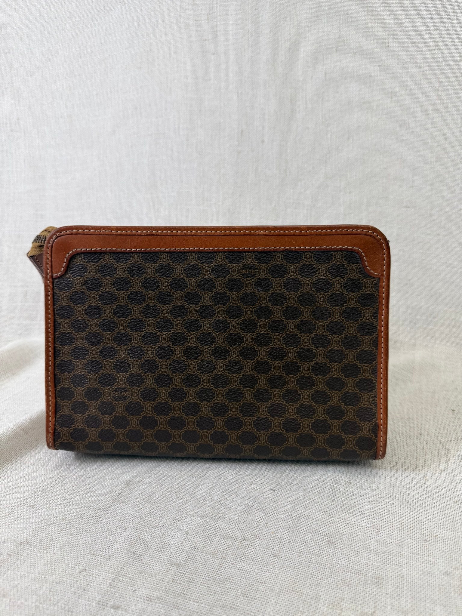 Celine Brown Coated Canvas Macadam Travel Pouch